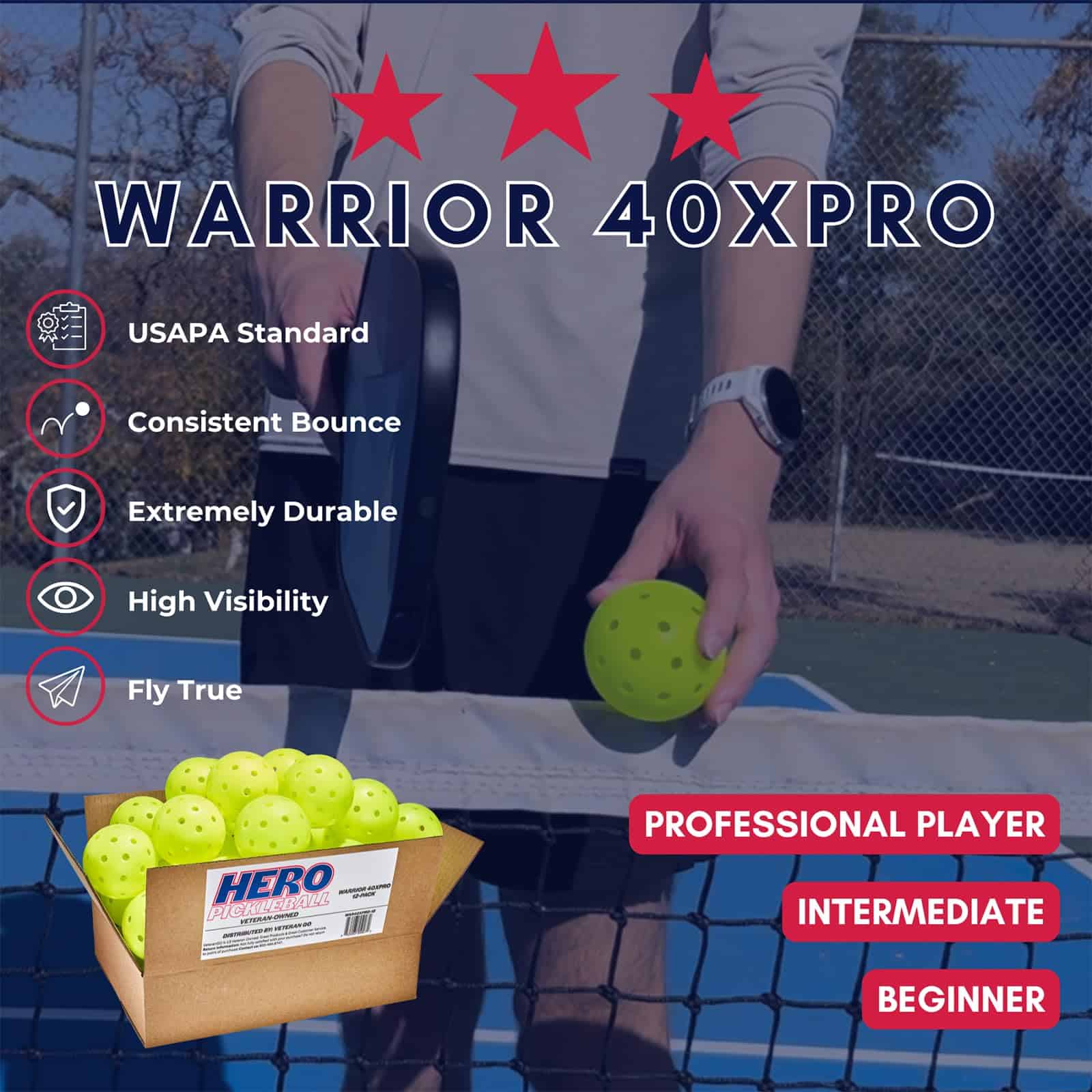 VeteranGO Hero Pickleball Warrior 40XPRO - Set de 12 - Imagen 3