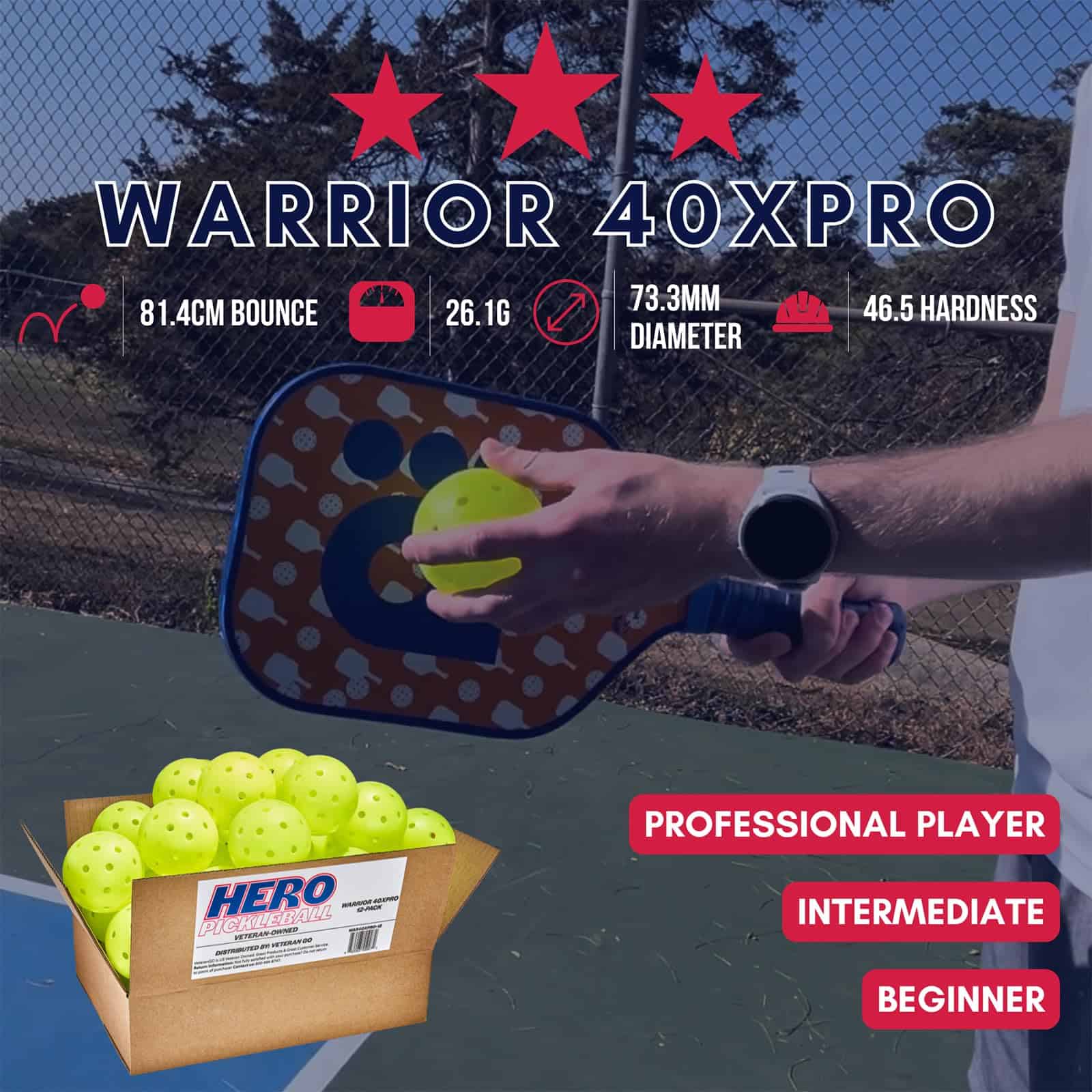 VeteranGO Hero Pickleball Warrior 40XPRO - Set de 12 - Imagen 6