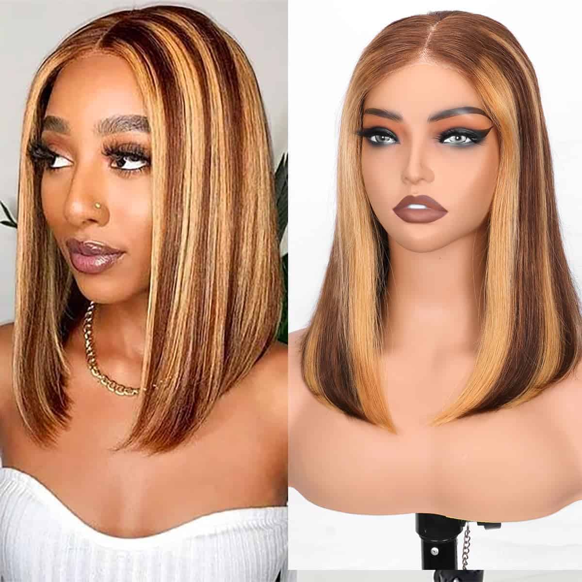 Pelucas Bob de Pelo Humano Vemalin 4/27 Rubia Miel sin