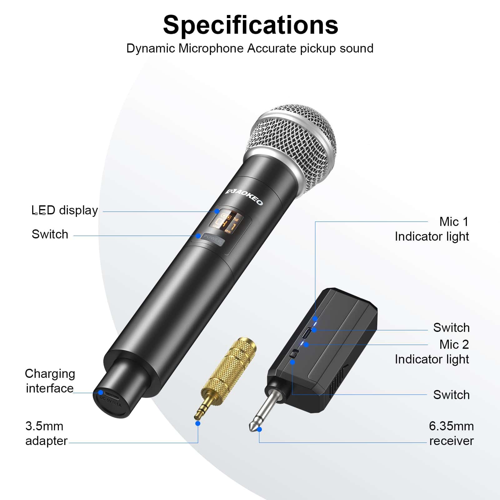 Micrófono inalámbrico Aokeo solo para entrada de micrófono, - Imagen 6