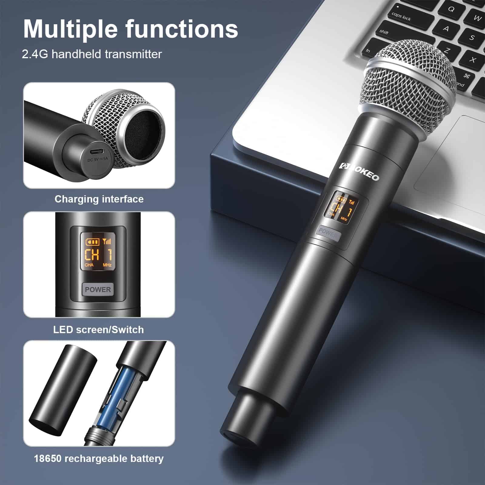 Micrófono inalámbrico Aokeo solo para entrada de micrófono, - Imagen 5