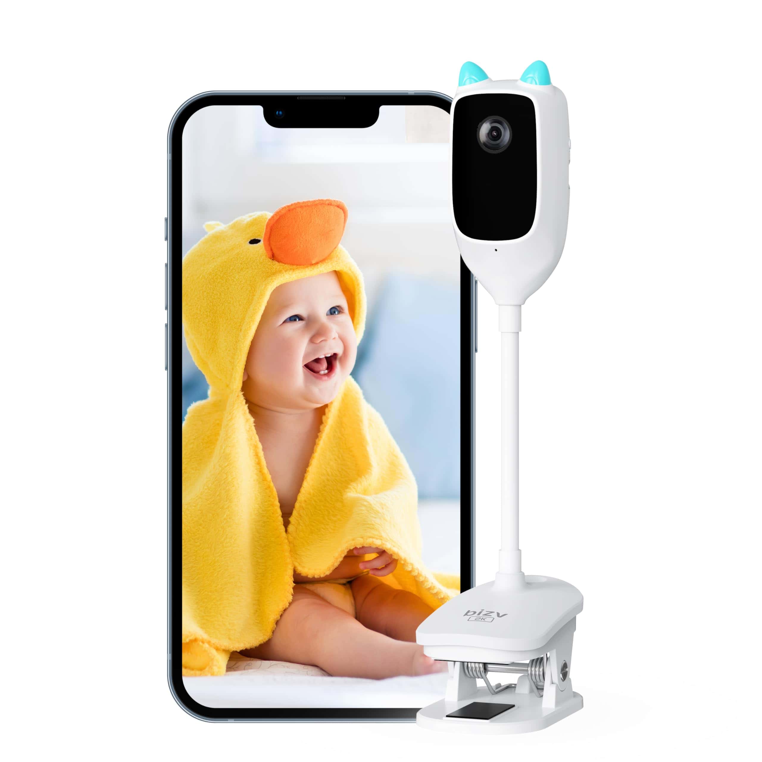 Monitor para Bebés bizv 2K con Soporte para Cuna, Rotación