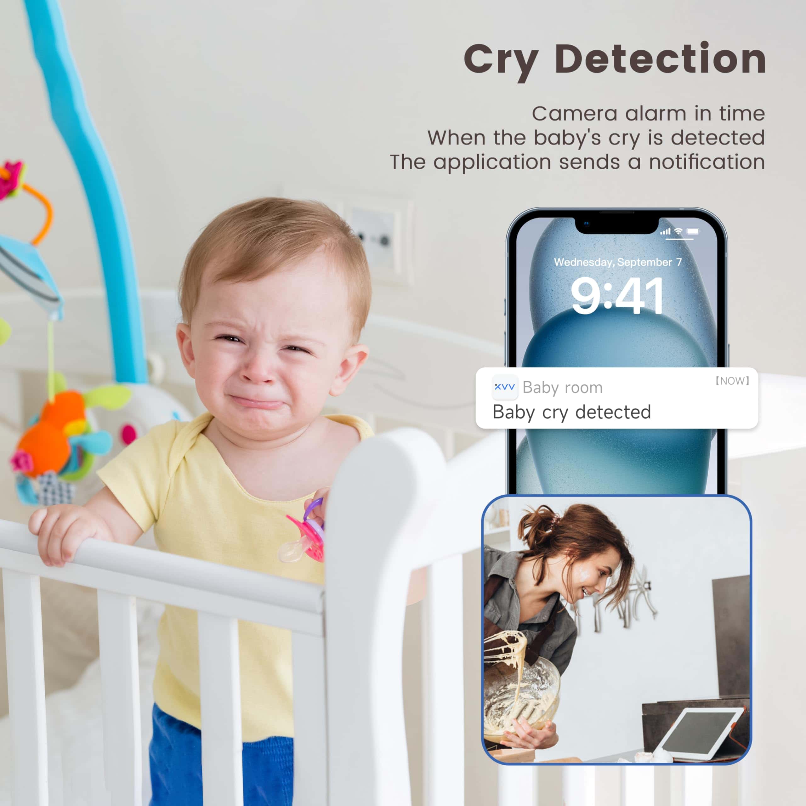Monitor para Bebés bizv 2K con Soporte para Cuna, Rotación - Imagen 4