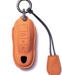 Estuche para llave inteligente de cuero genuino de gamuza