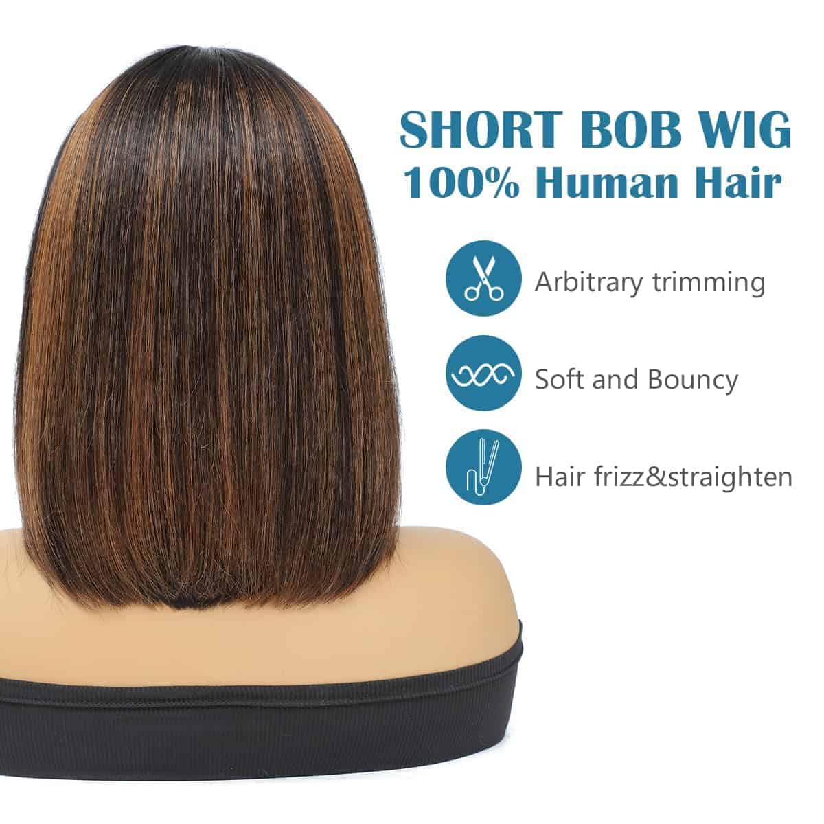 Peluca Bob Recta en Capas 1b/30 de Cabello Humano con - Imagen 4
