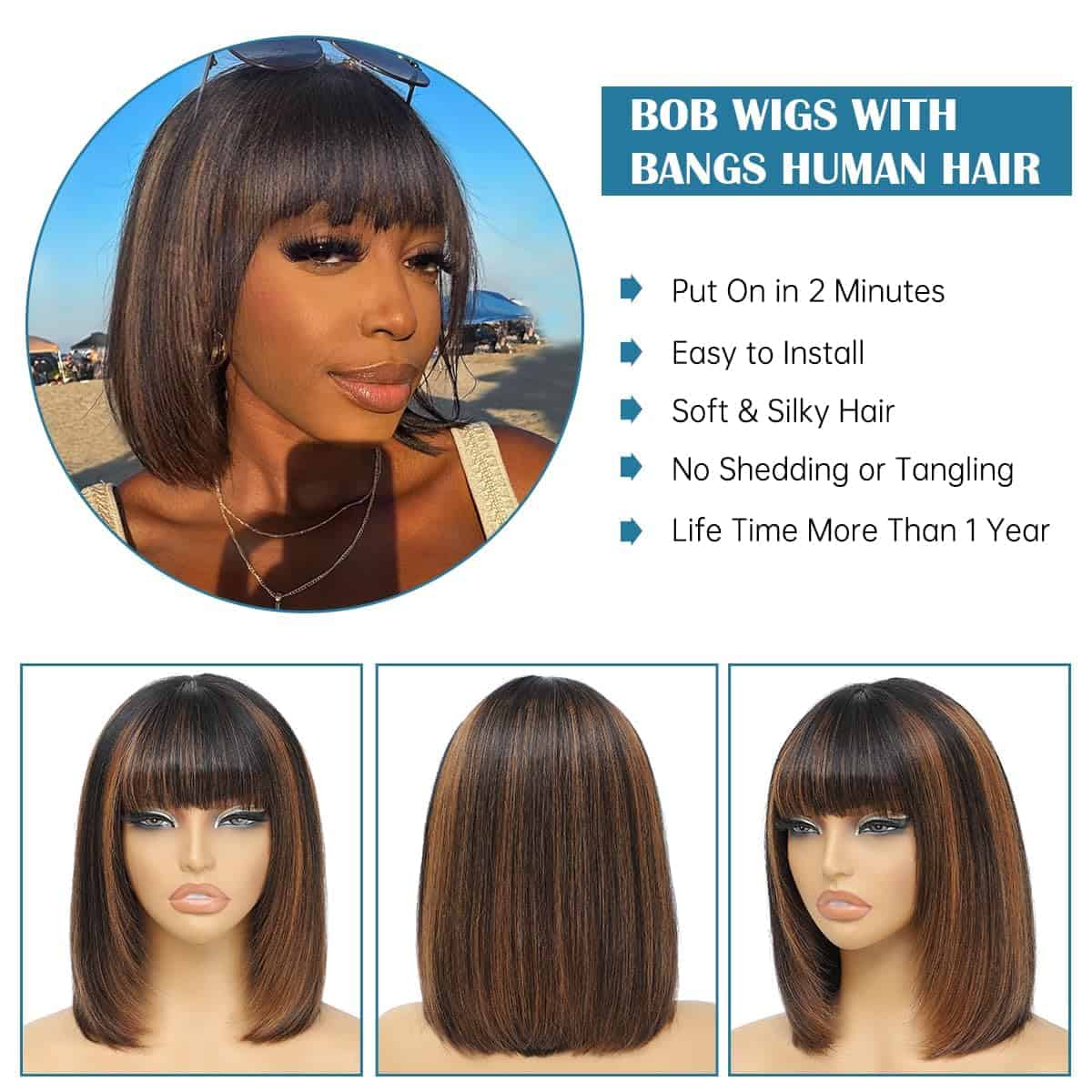 Peluca Bob Recta en Capas 1b/30 de Cabello Humano con - Imagen 5