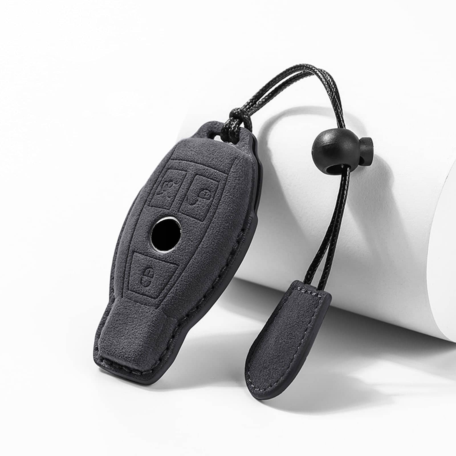 Funda para llave de coche de cuero genuino de gamuza con - Imagen 4