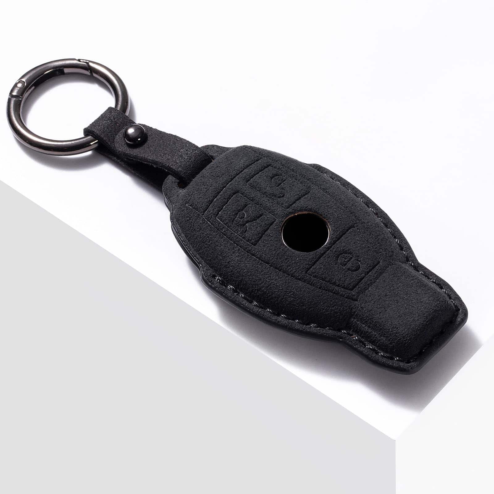 Funda para llave de coche de cuero genuino de gamuza con - Imagen 3