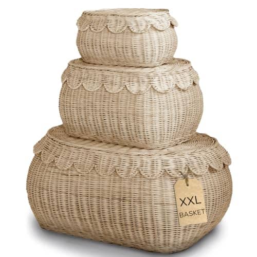 Conjunto de 3 Canastas Grandes de Mimbre con Borde de