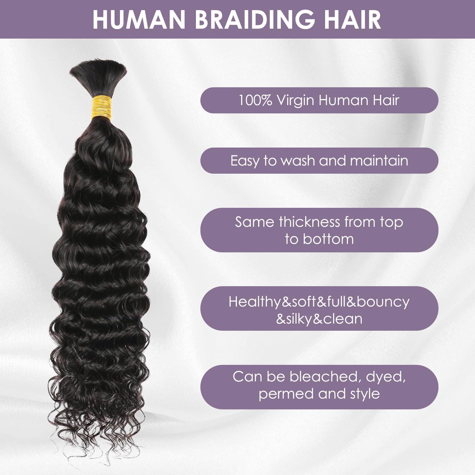 Cabello Trenzado Humano 28 pulgadas Onda Profunda a Granel - Imagen 3