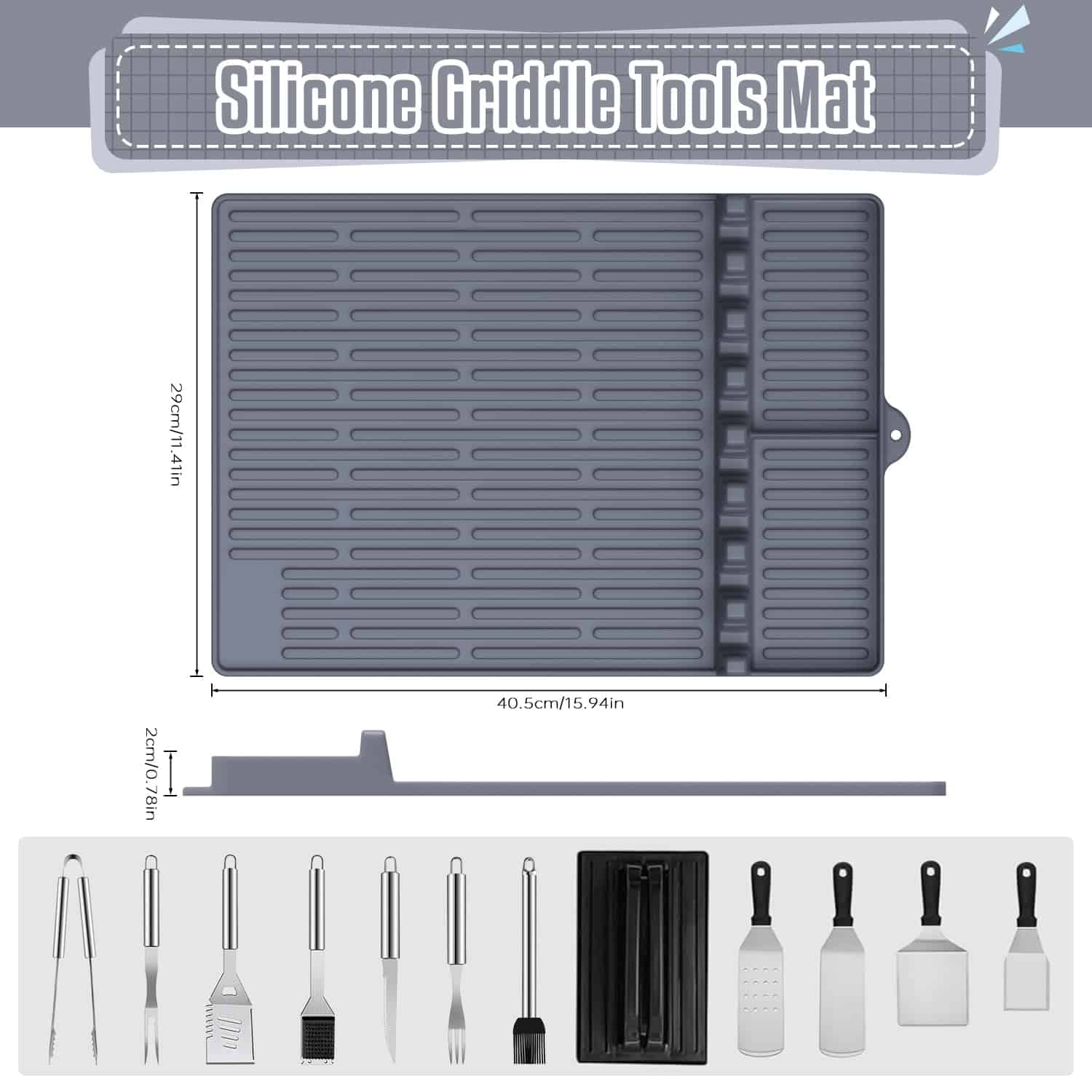 Tapete de Parrilla de Silicona para Accesorios -Gris - Imagen 7