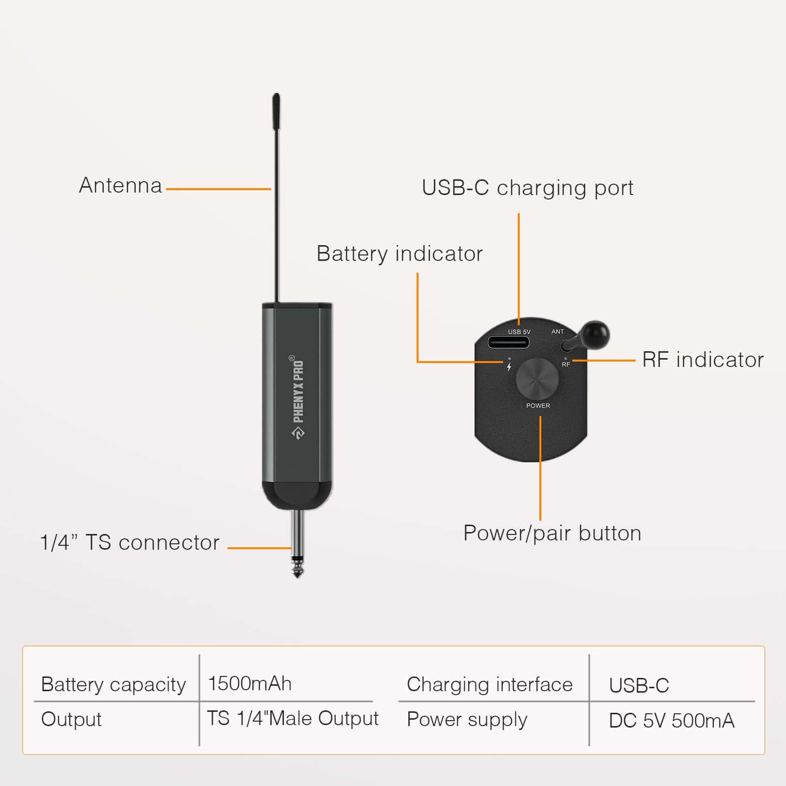 Receptor Inalámbrico Portátil Phenyx Pro, 900 MHz UHF con - Imagen 5
