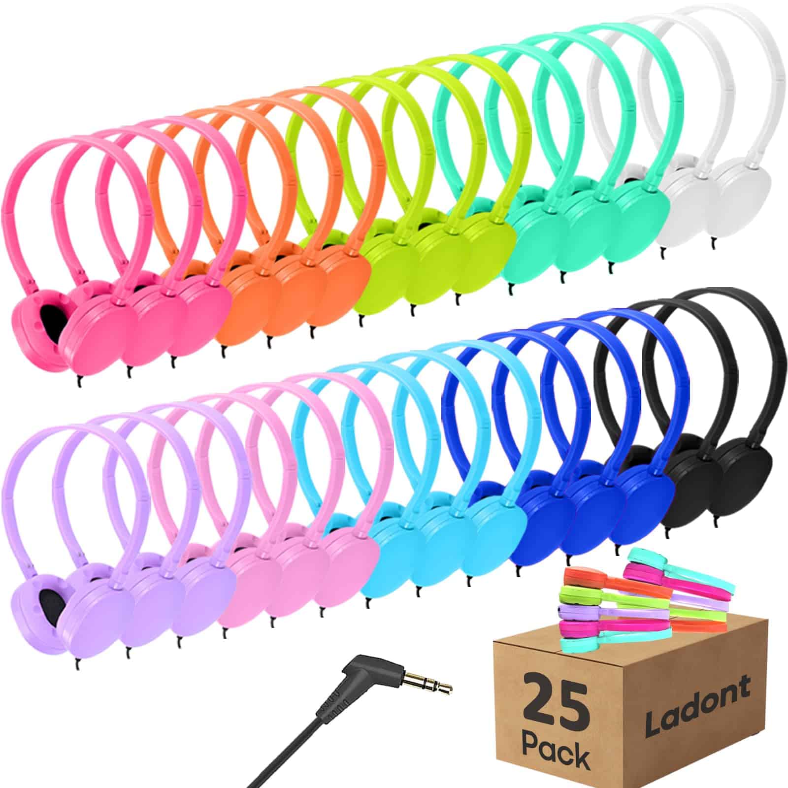 Ladont 25 Pack Auriculares de Aula para Niños Granel para
