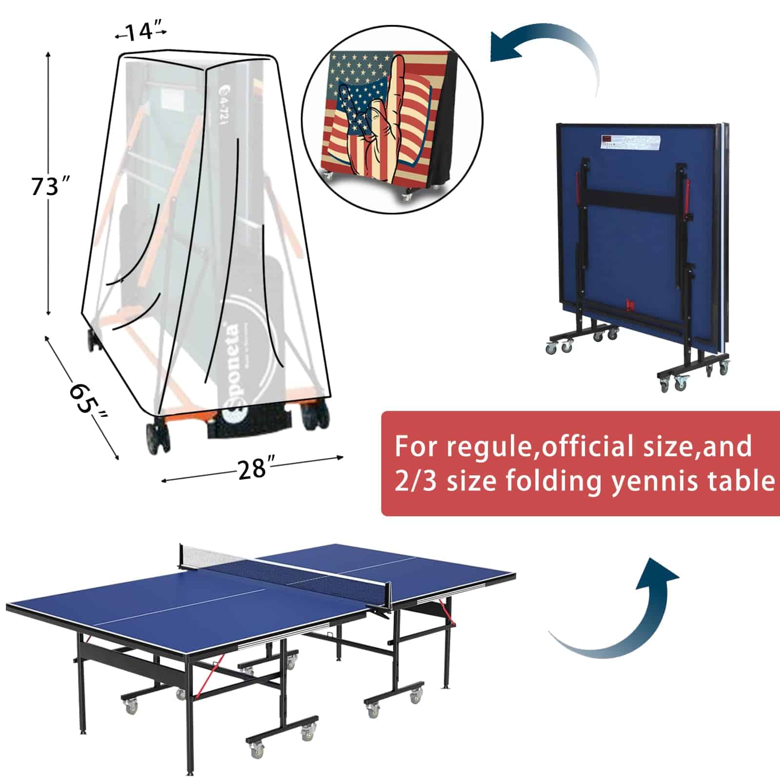 Funda de mesa de ping-pong BUAEL USA Flag The Victory Sign, - Imagen 3