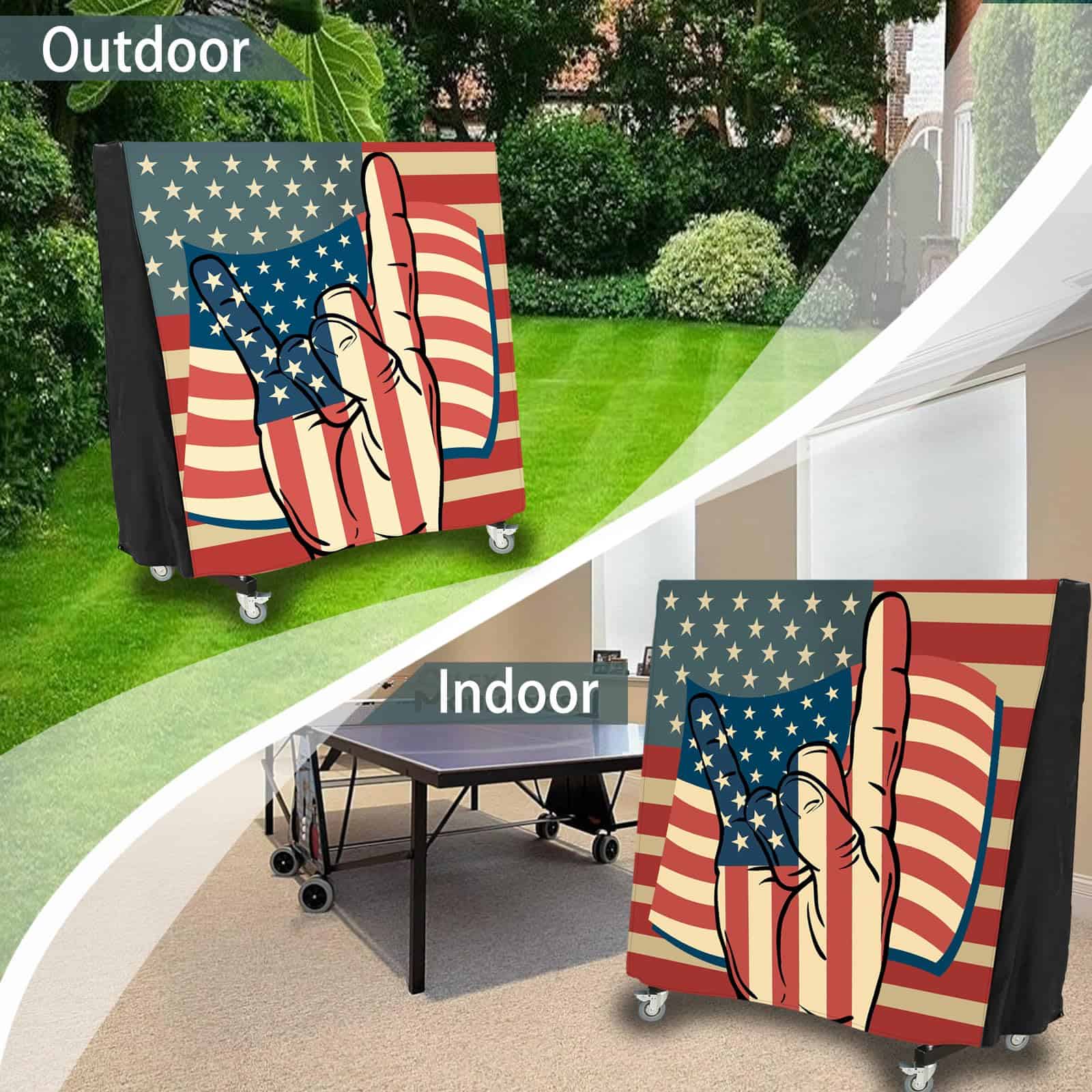 Funda de mesa de ping-pong BUAEL USA Flag The Victory Sign, - Imagen 7