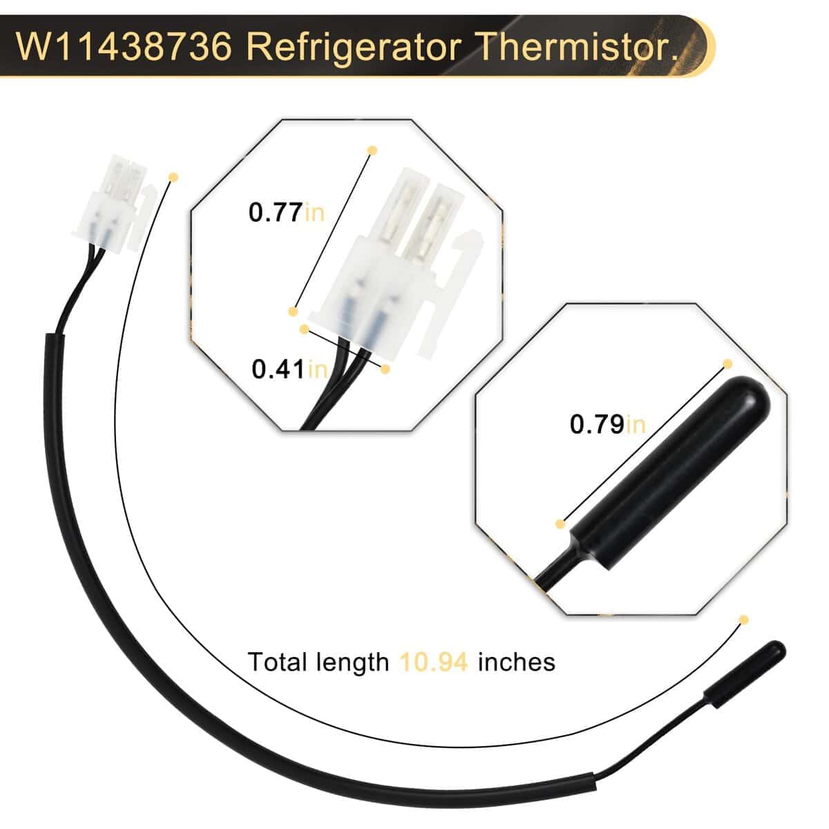 Sensor de temperatura de refrigerador W11438736 de repuesto - Imagen 3