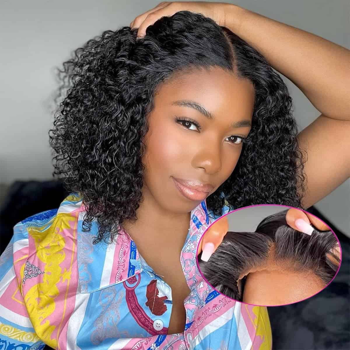 Peluca corta de bob rizado sin pegamento Tascal Wear and Go