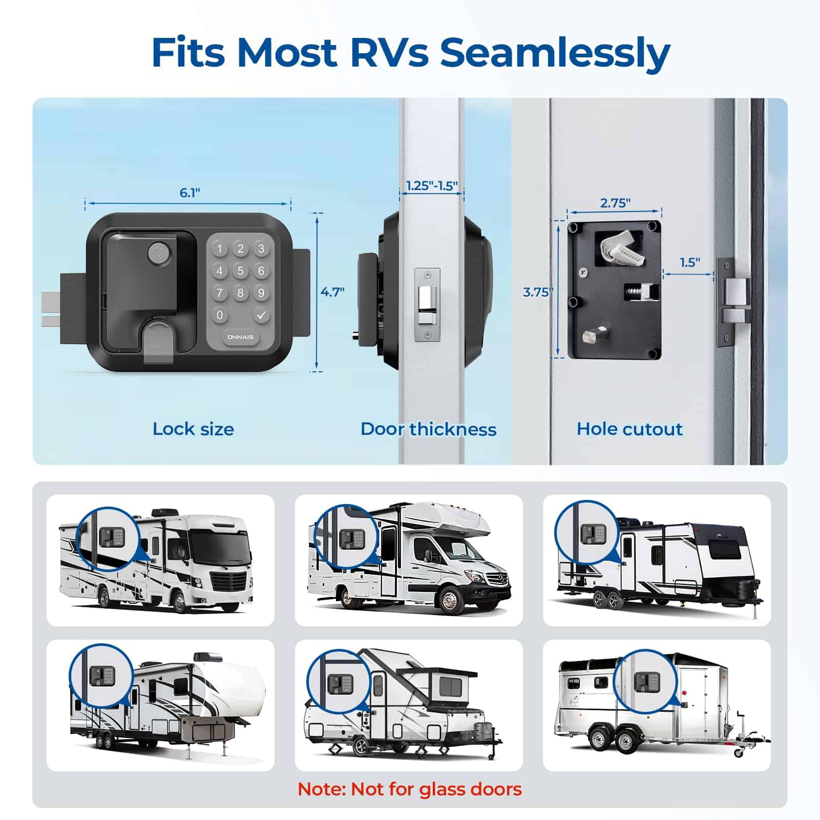 Cerradura de Puerta RV ONNAIS - Bloqueo de Entrada sin - Imagen 3