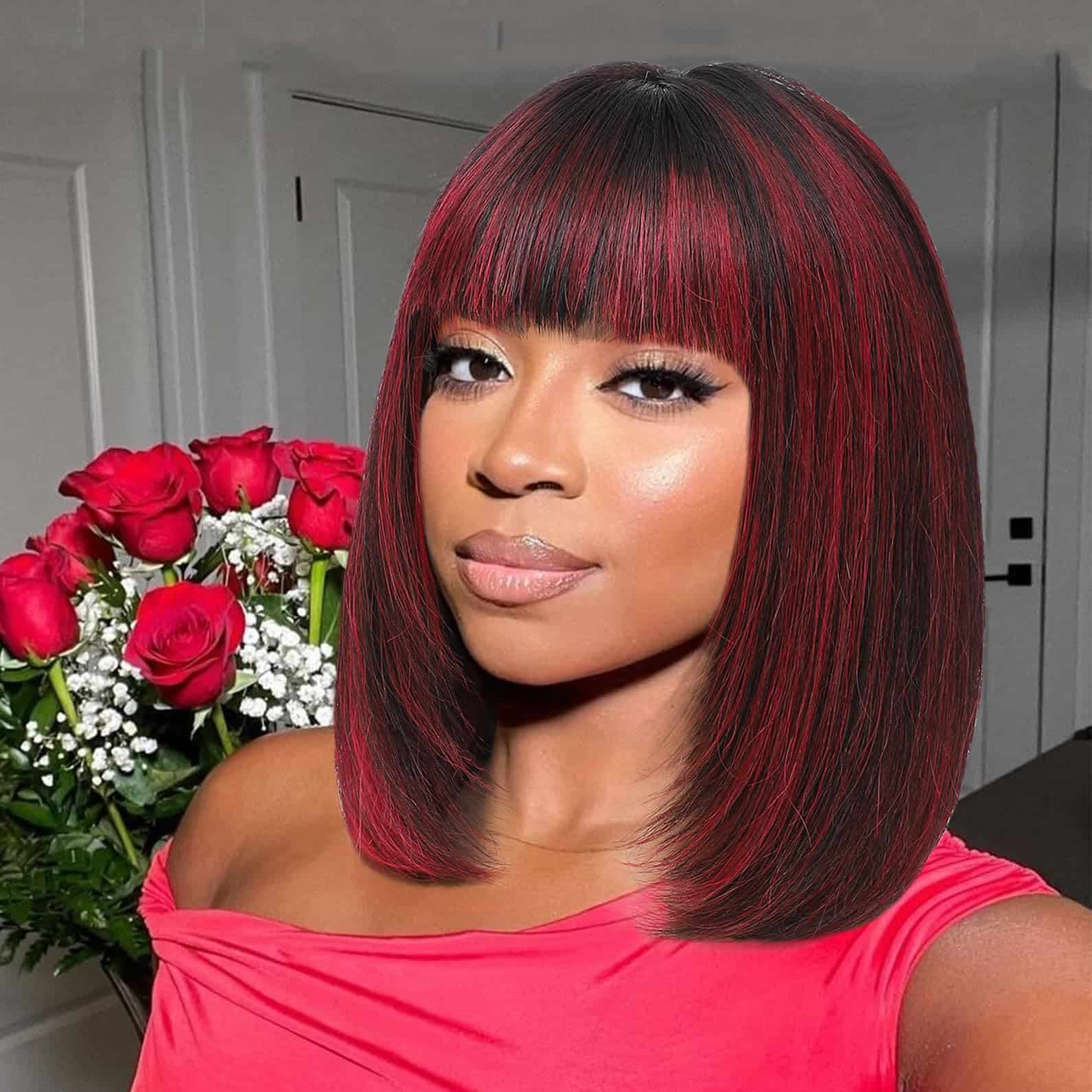 Pelucas de Bob con Flequillo de Cabello Humano 1B/99j