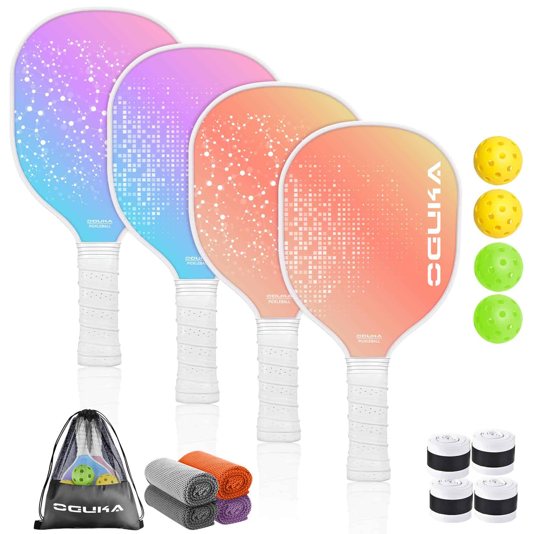 Set de 4 palas de pickleball Oguka, ligeras, de grafito,