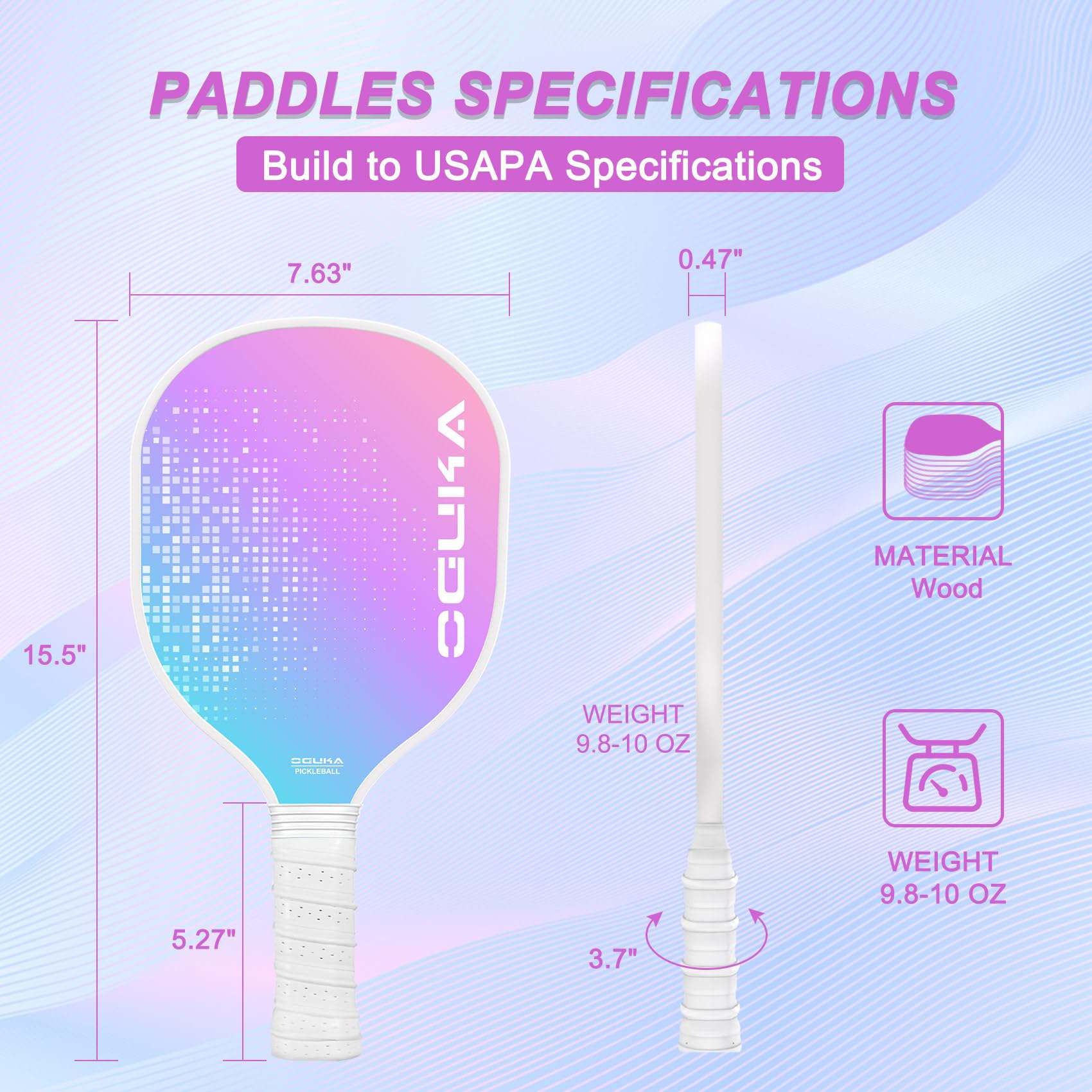Set de 4 palas de pickleball Oguka, ligeras, de grafito, - Imagen 5
