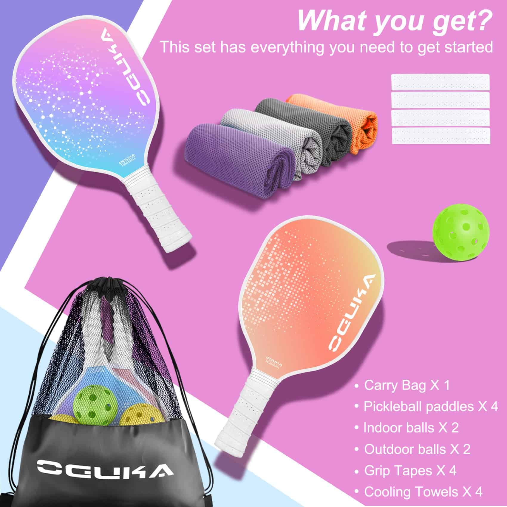 Set de 4 palas de pickleball Oguka, ligeras, de grafito, - Imagen 7