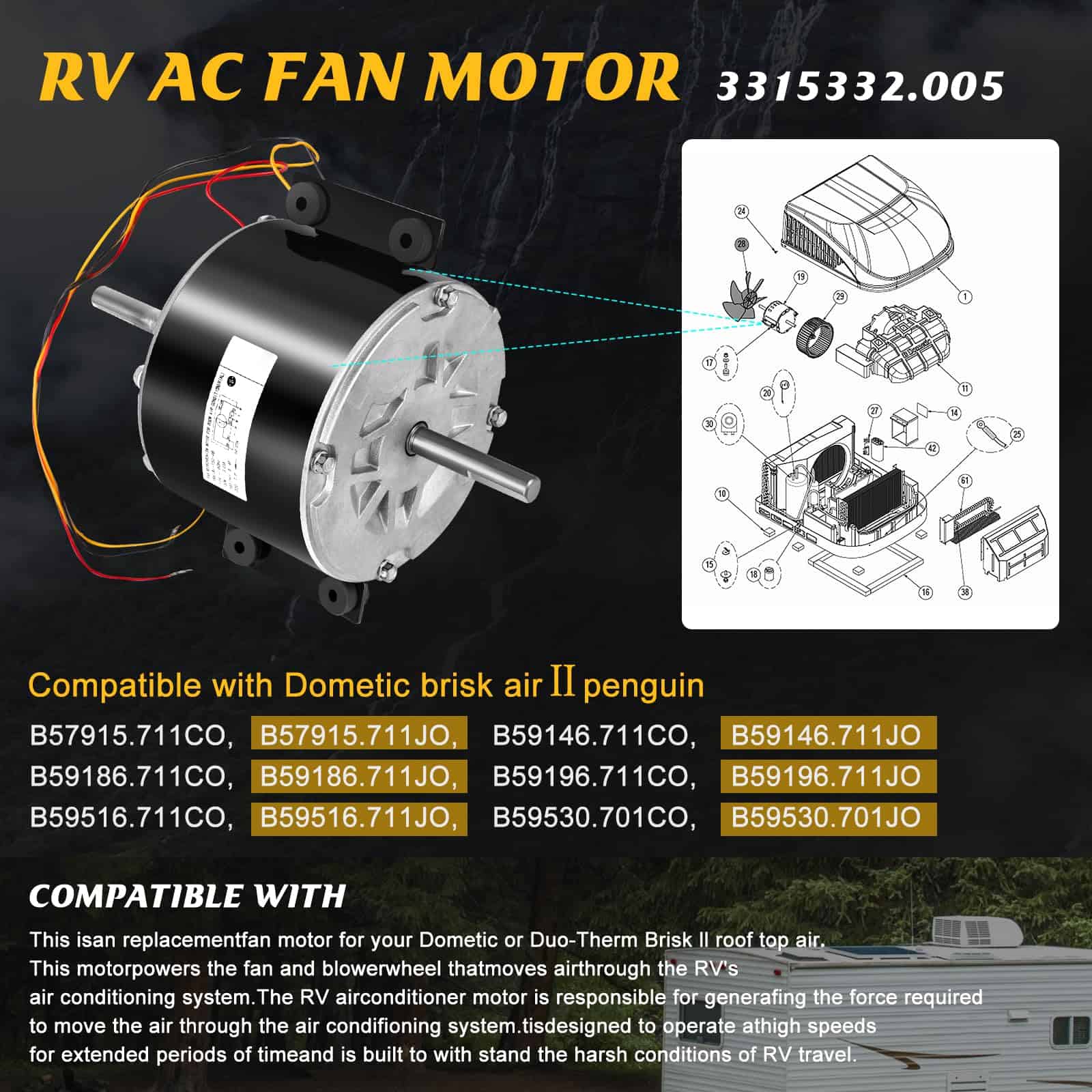 Motor de ventilador de aire acondicionado RV universal, - Imagen 4