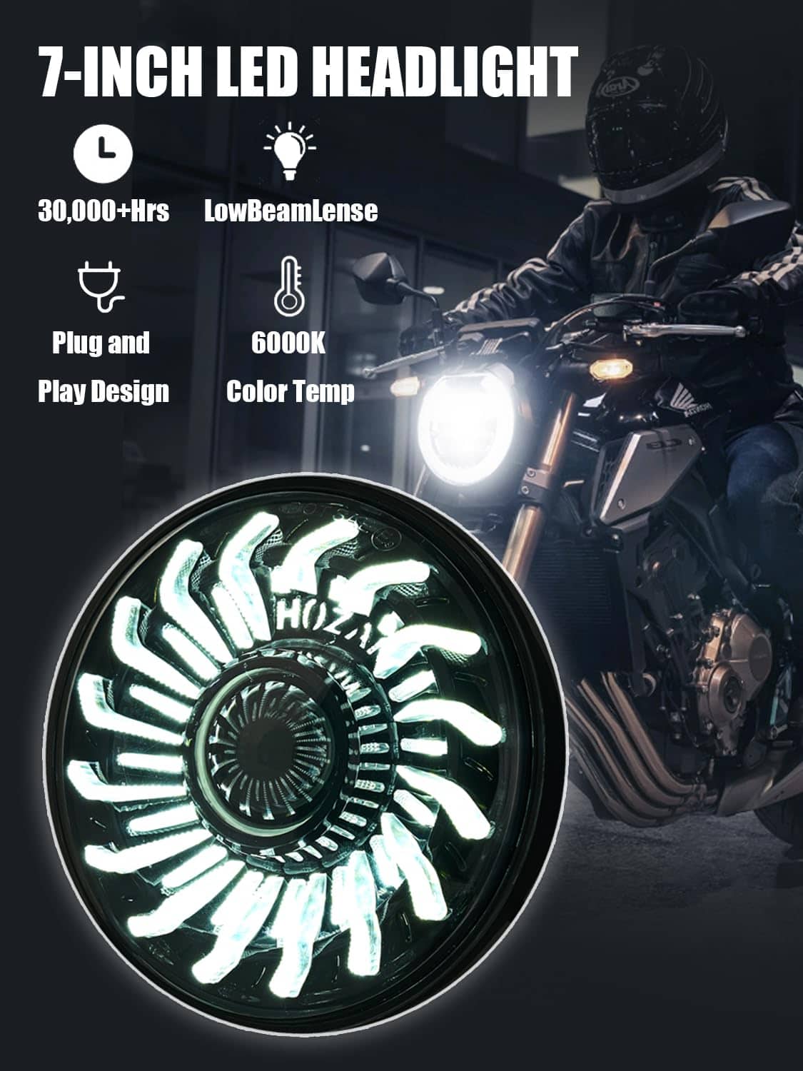 Faros LED de Motocicleta HENGTUAOTO de 7" con DRL en forma - Imagen 3
