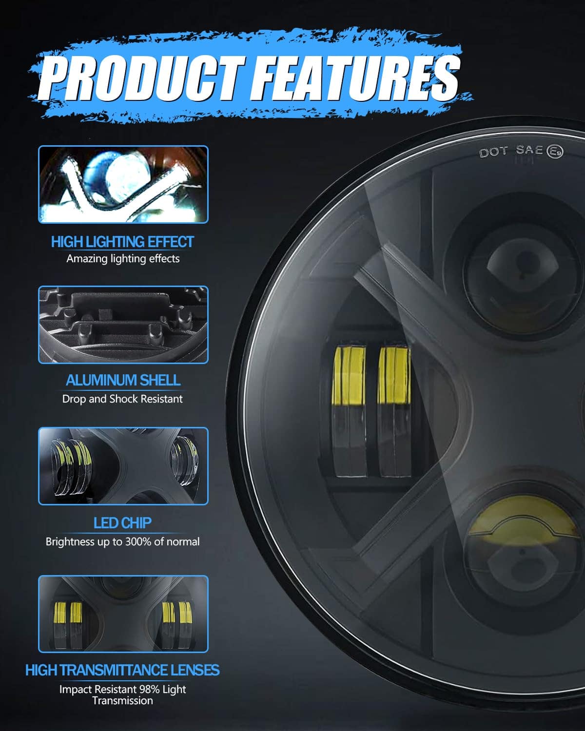 Faros Delanteros LED de Motocicleta 7 Pulgadas Estilo X - Imagen 7