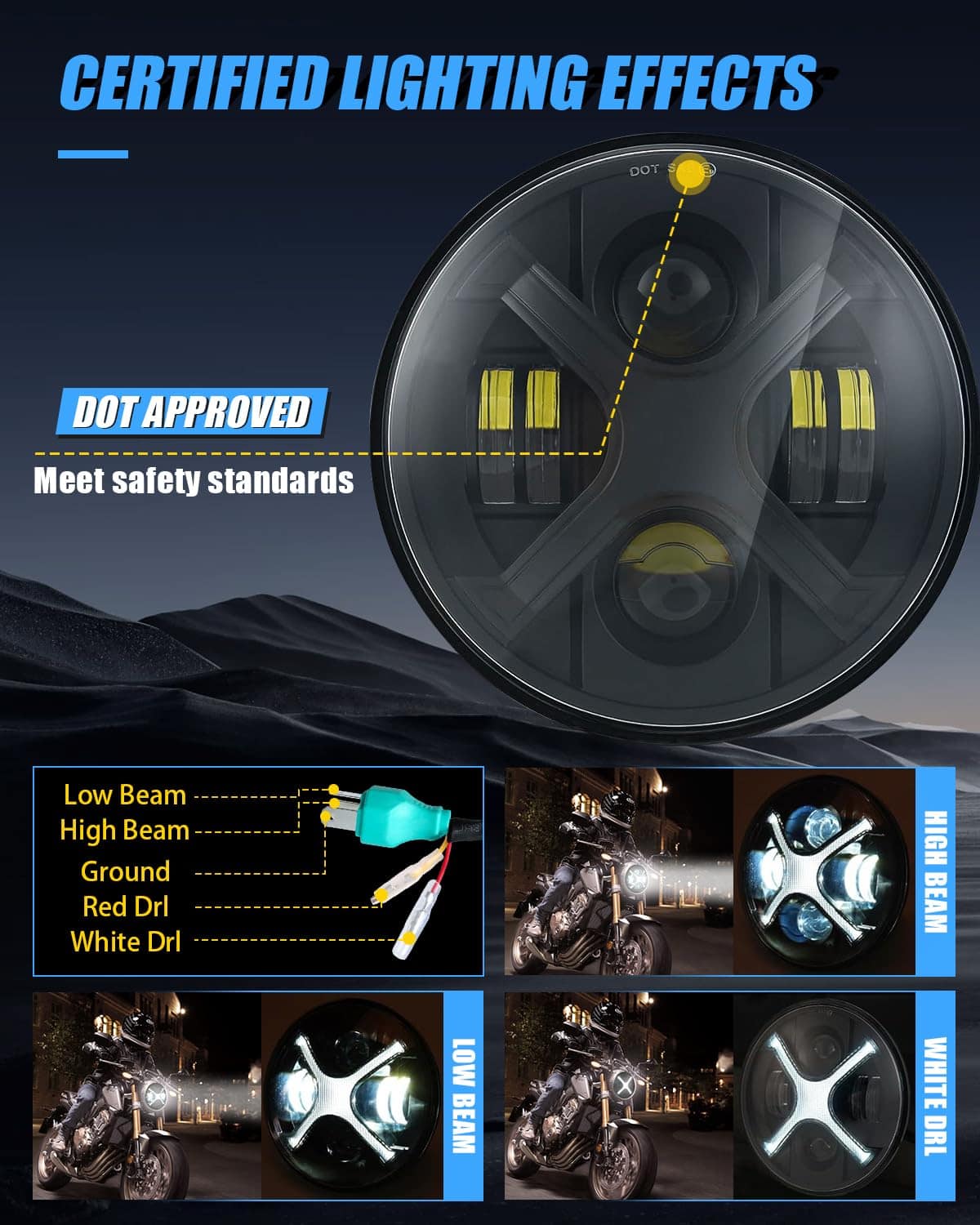 Faros Delanteros LED de Motocicleta 7 Pulgadas Estilo X - Imagen 4