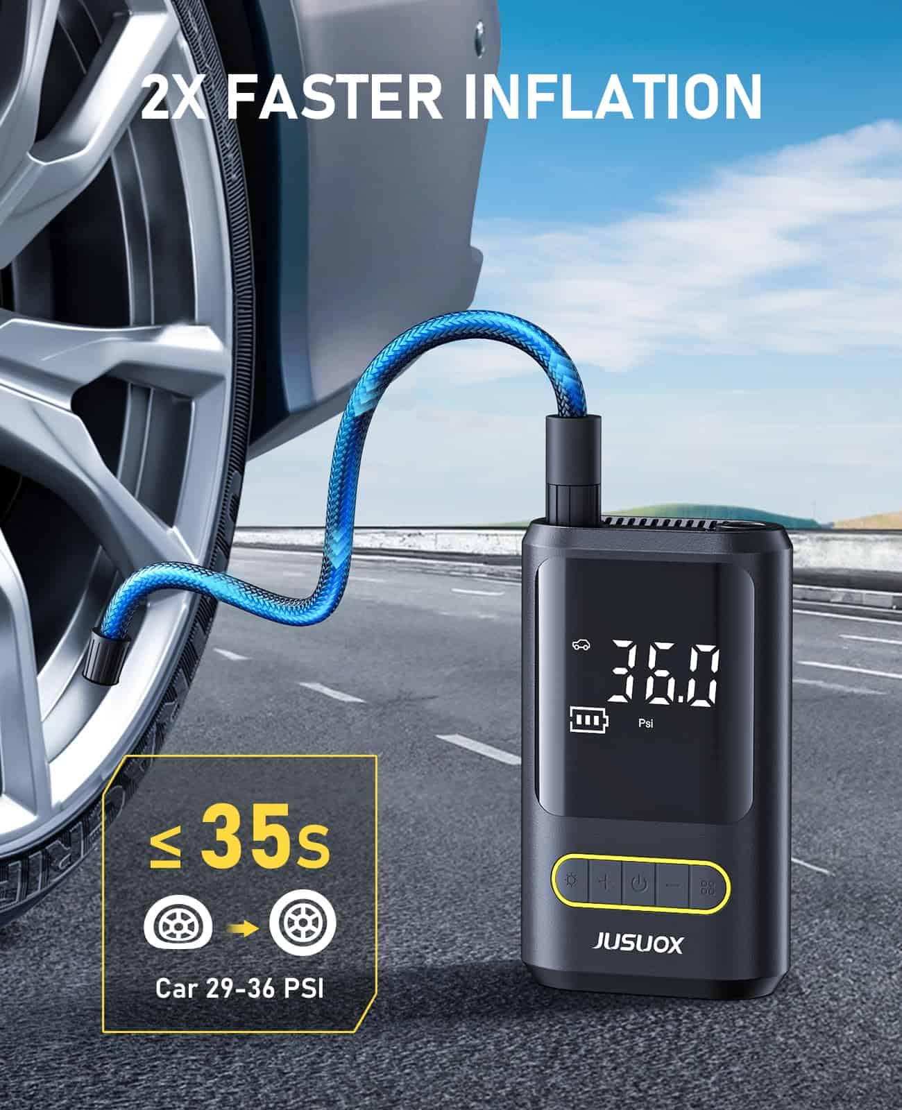 Inflador de neumáticos JUSUOX, Compresor de -Negro - Imagen 3