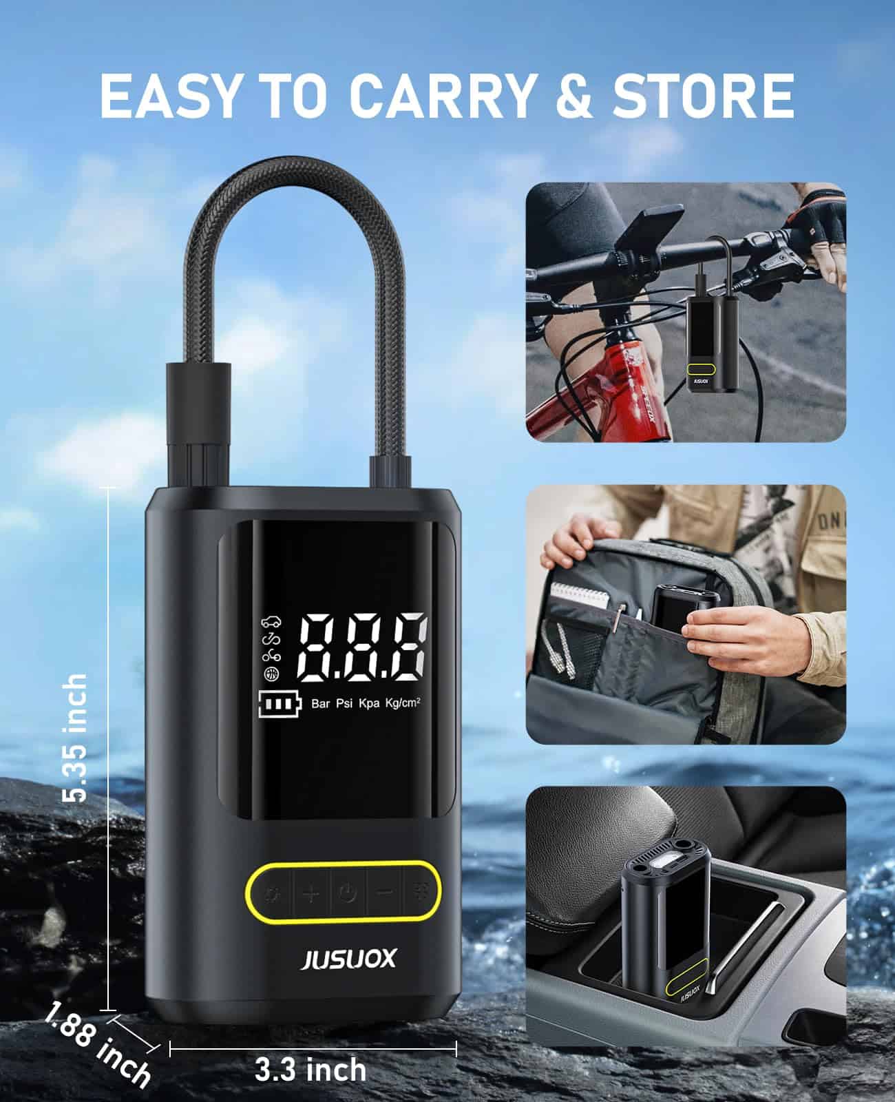 Inflador de neumáticos JUSUOX, Compresor de -Negro - Imagen 6