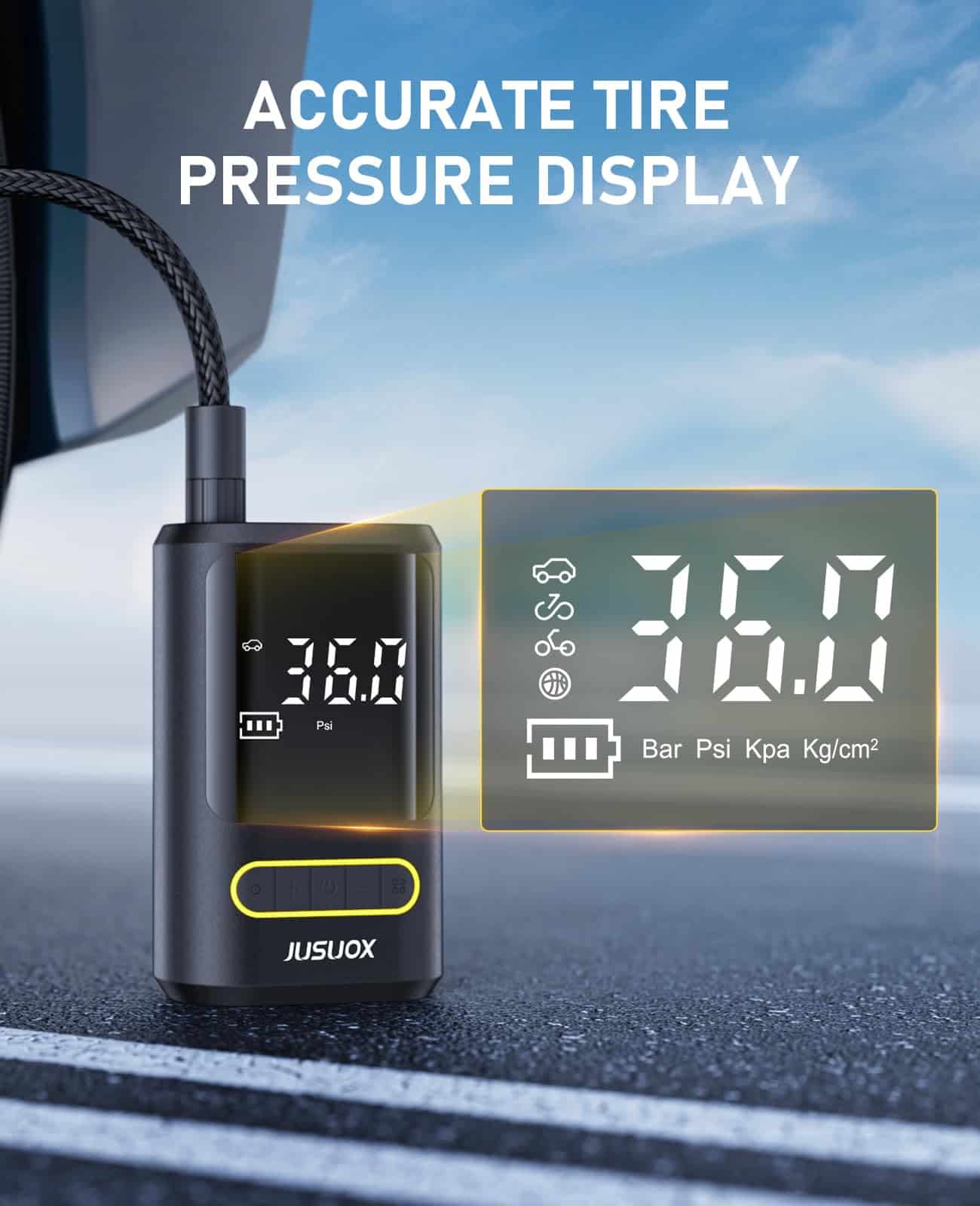 Inflador de neumáticos JUSUOX, Compresor de -Negro - Imagen 5