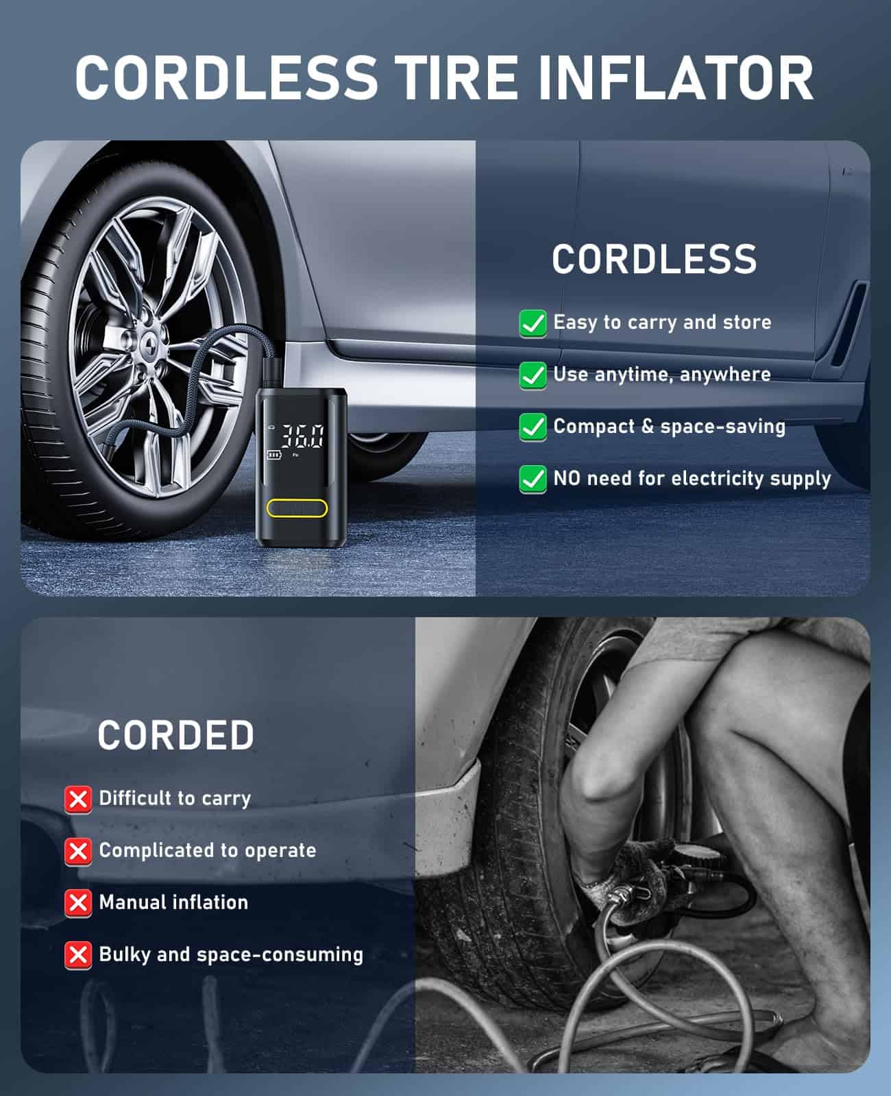 Inflador de neumáticos JUSUOX, Compresor de -Negro - Imagen 8