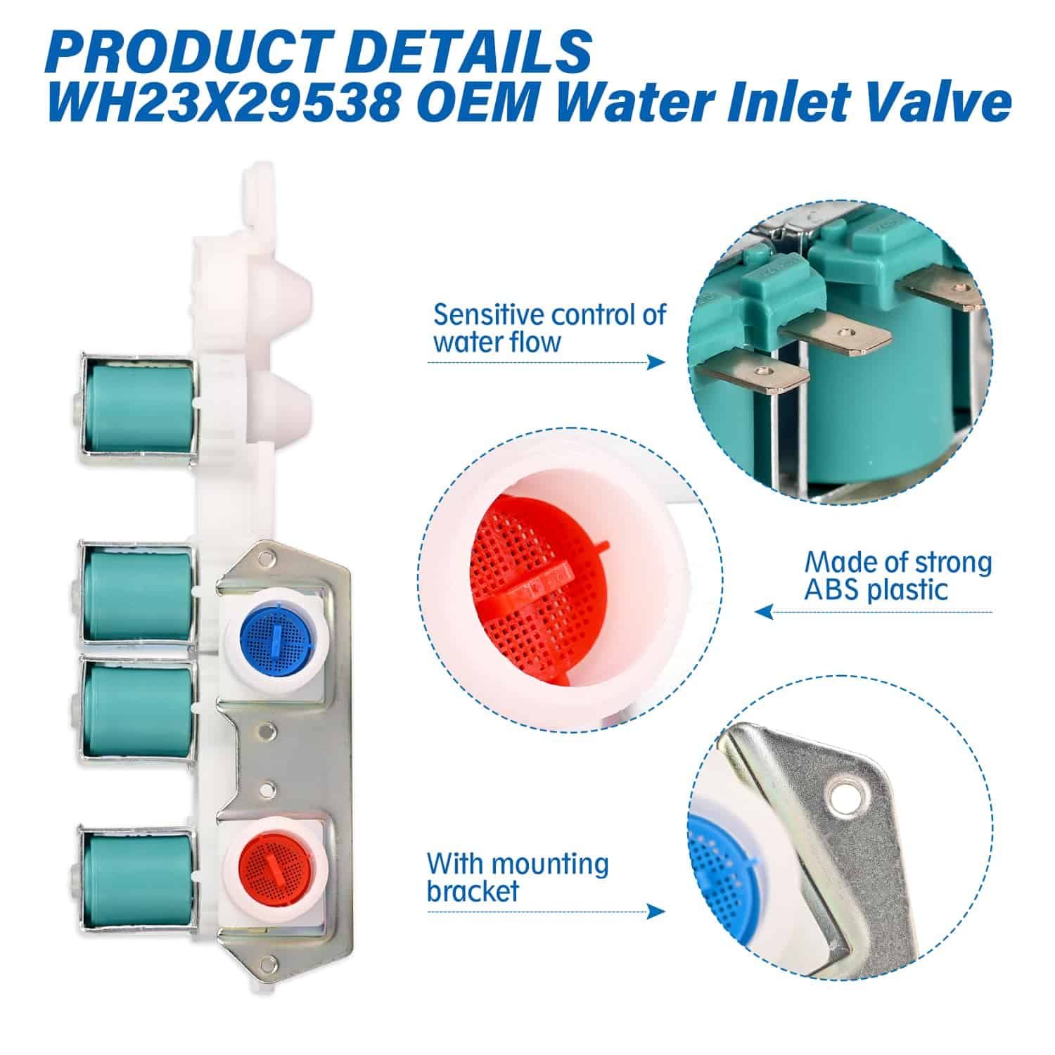 Válvula de entrada de agua para lavadora WH23X29538 OEM - Imagen 5