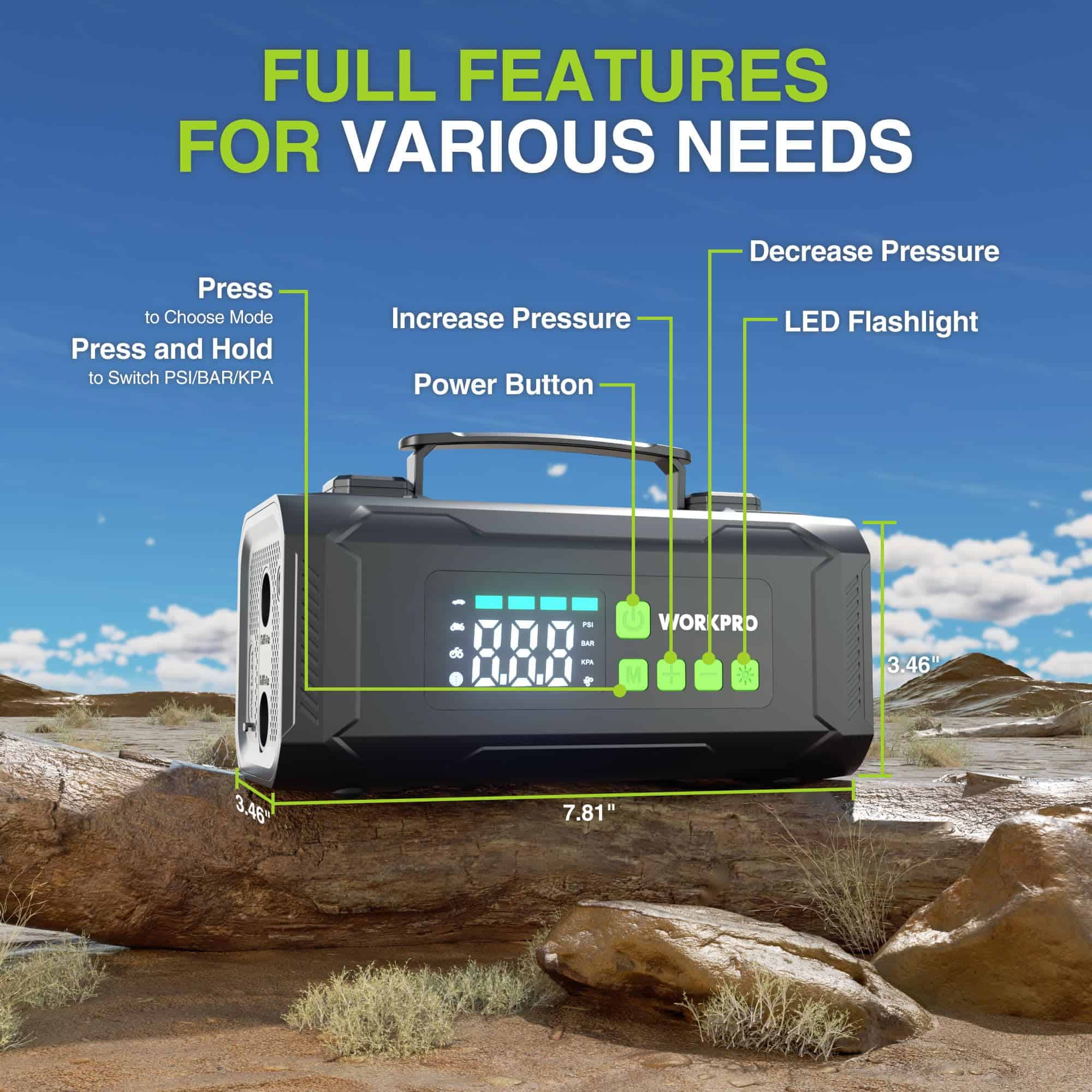 Compresor de Aire Portátil WORKPRO para Neumáticos, Bomba - Imagen 4