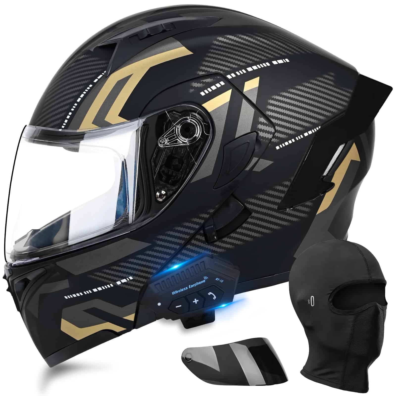 Casco Modular de Motocicleta con Bluetooth, Aprobado DOT,
