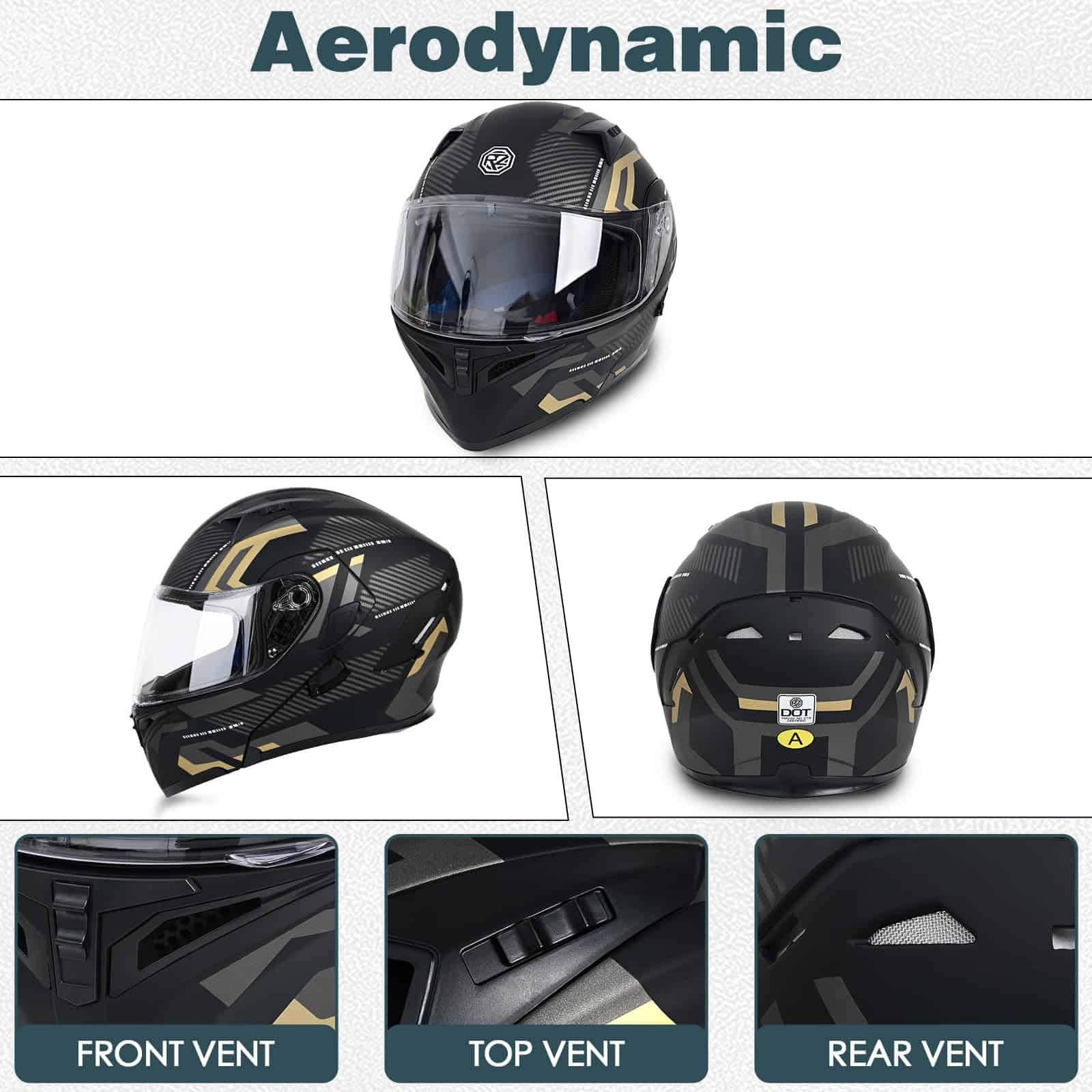 Casco Modular de Motocicleta con Bluetooth, Aprobado DOT, - Imagen 6