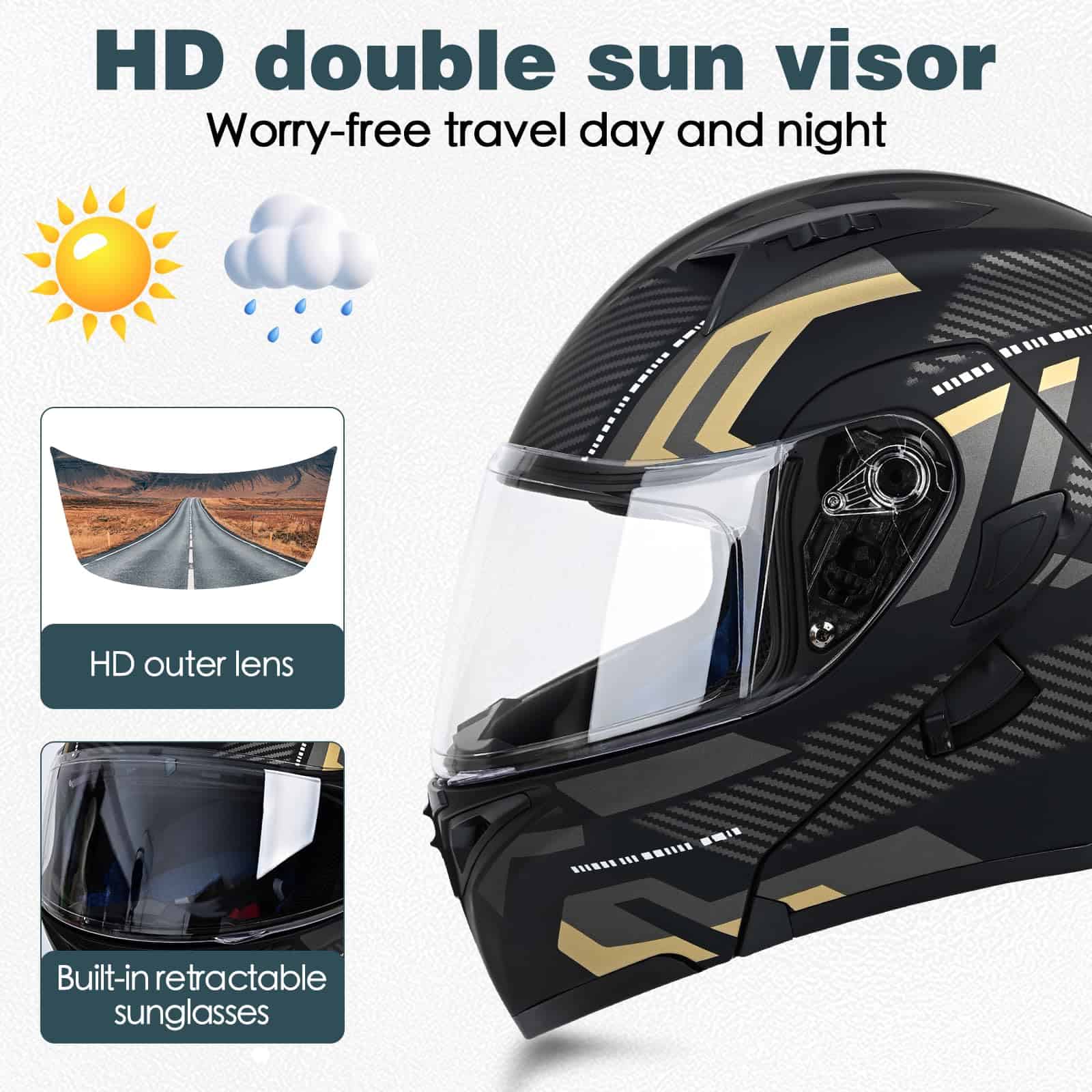 Casco Modular de Motocicleta con Bluetooth, Aprobado DOT, - Imagen 5