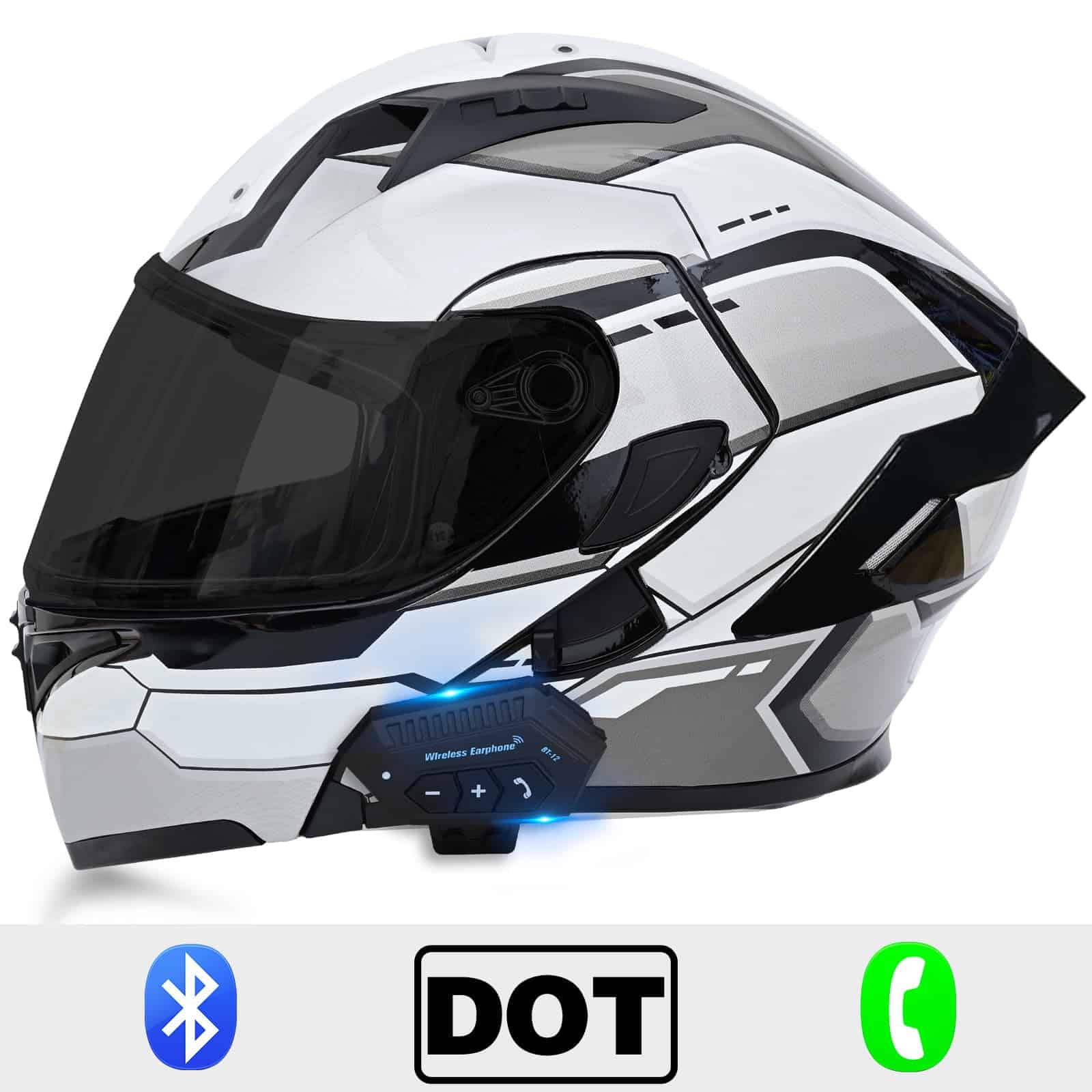 Casco de motocicleta modular Bluetooth, aprobado por DOT, - Imagen 3