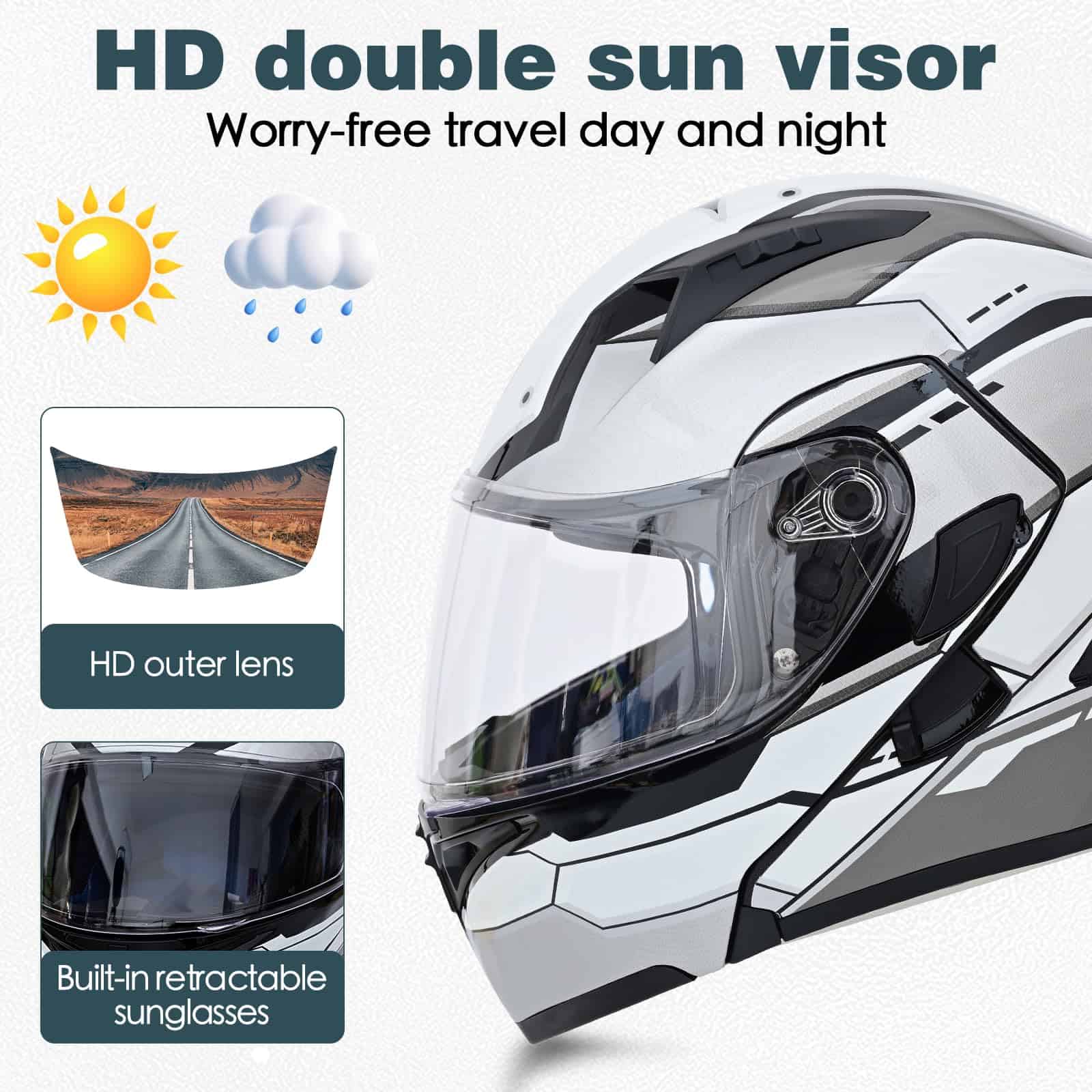 Casco de motocicleta modular Bluetooth, aprobado por DOT, - Imagen 5