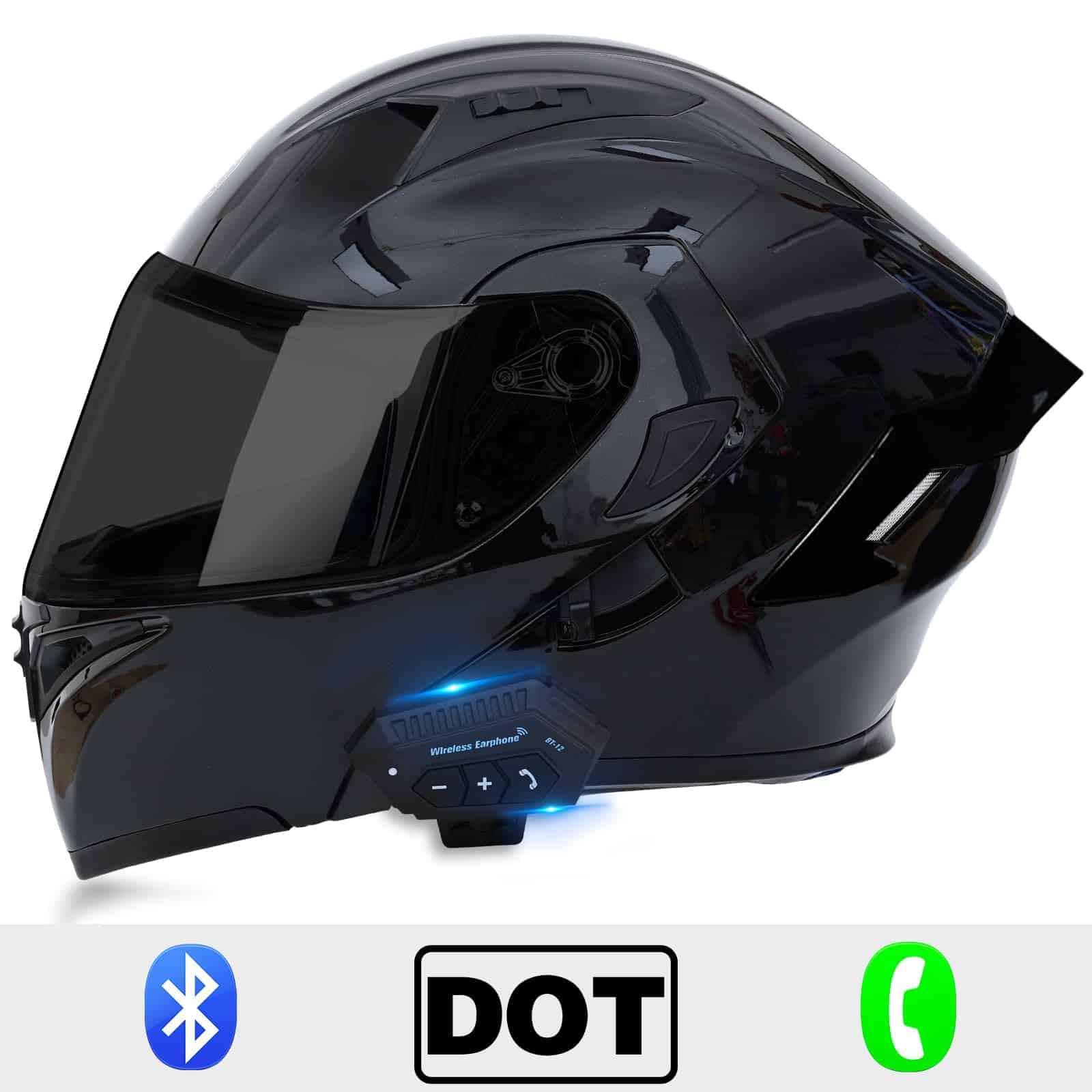 Casco Modular de Motocicleta con Bluetooth, -Negro - Imagen 3