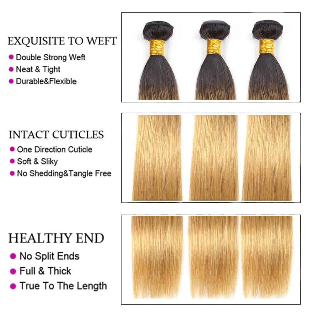 SEABURT Mechones de Cabello Humano Rubio Miel #1B/27 - - Imagen 5