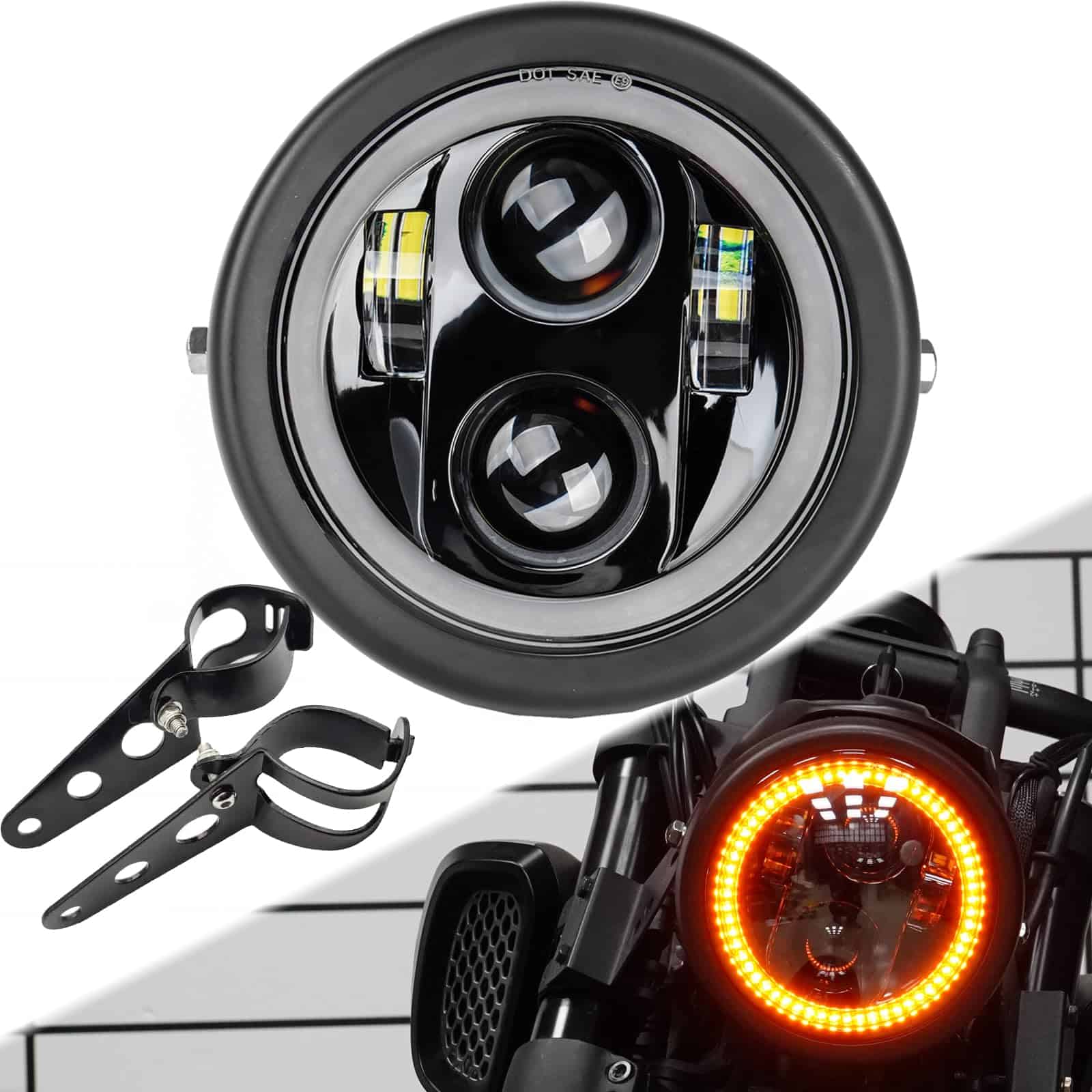 SINLIRU Faro LED para Motocicleta de 5.75 pulgadas con Halo