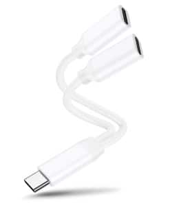 Adaptador Divisor de Carga Rápida y Audífonos USB C Dual,