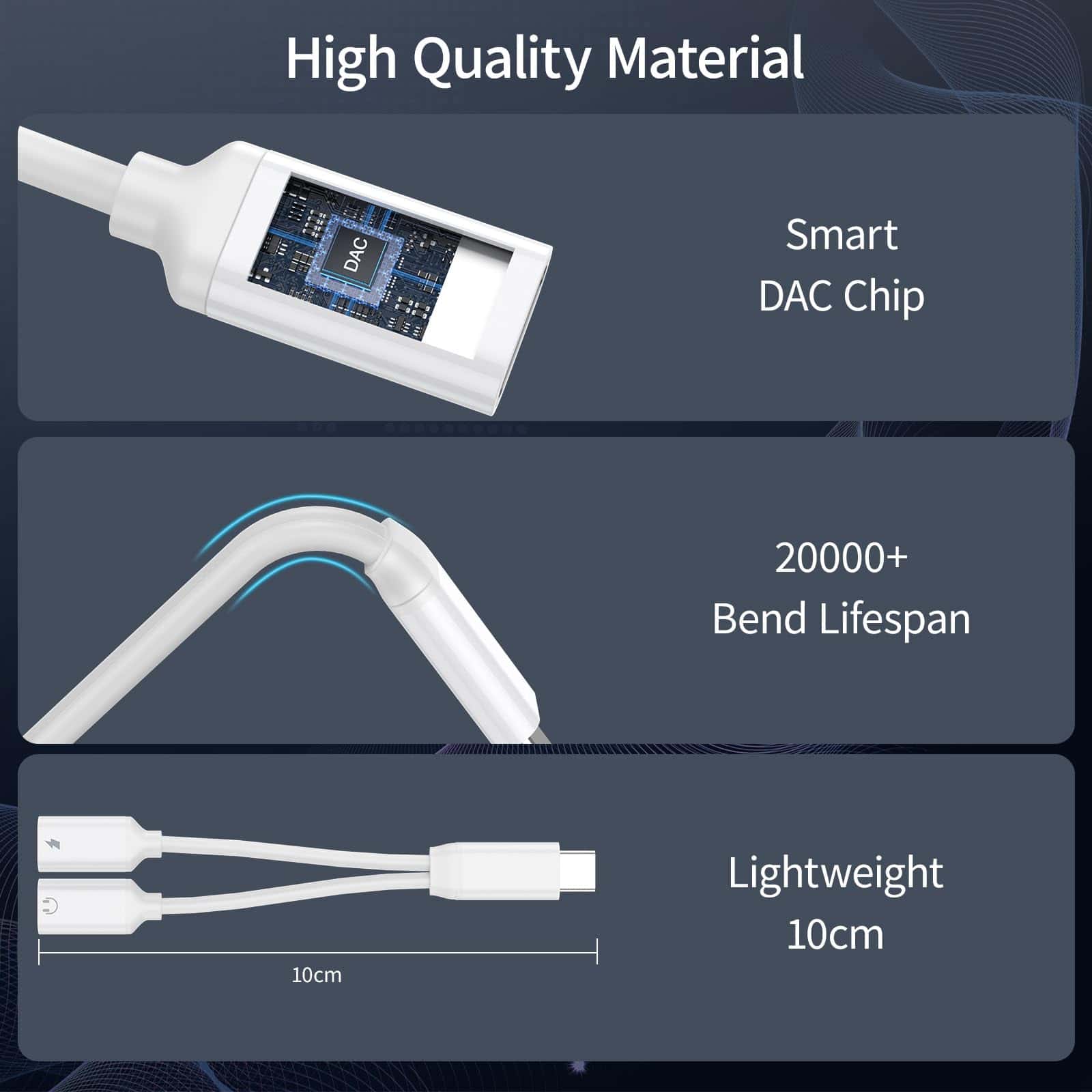 Adaptador Divisor de Carga Rápida y Audífonos USB C Dual, - Imagen 4