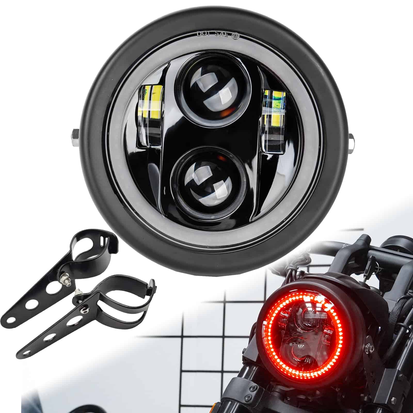 Faros Delanteros de Motocicleta LED Negro 5.75 pulgadas con