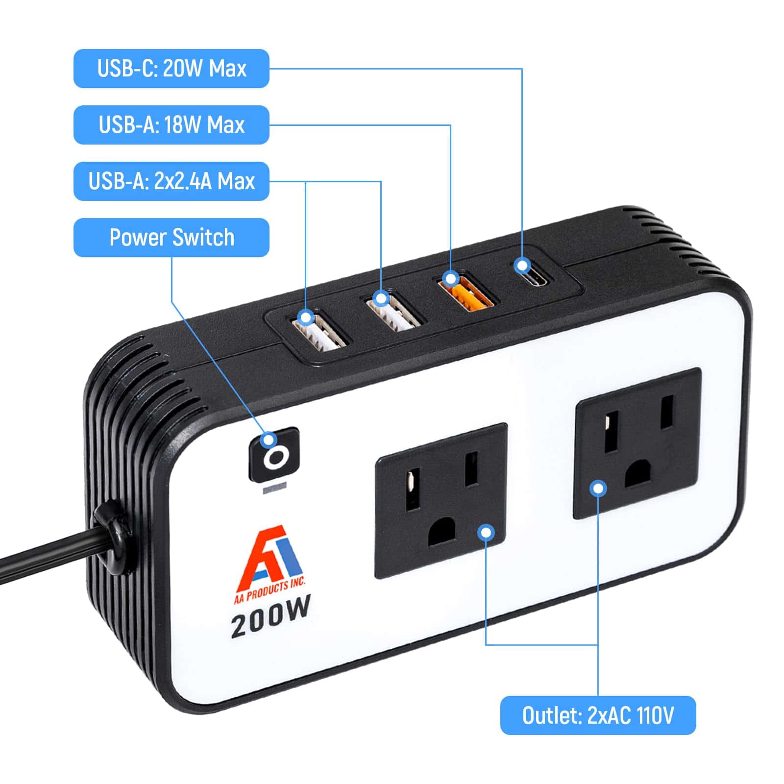 Inversor de corriente AA Products P-SH-Power 12V DC a 110V - Imagen 4