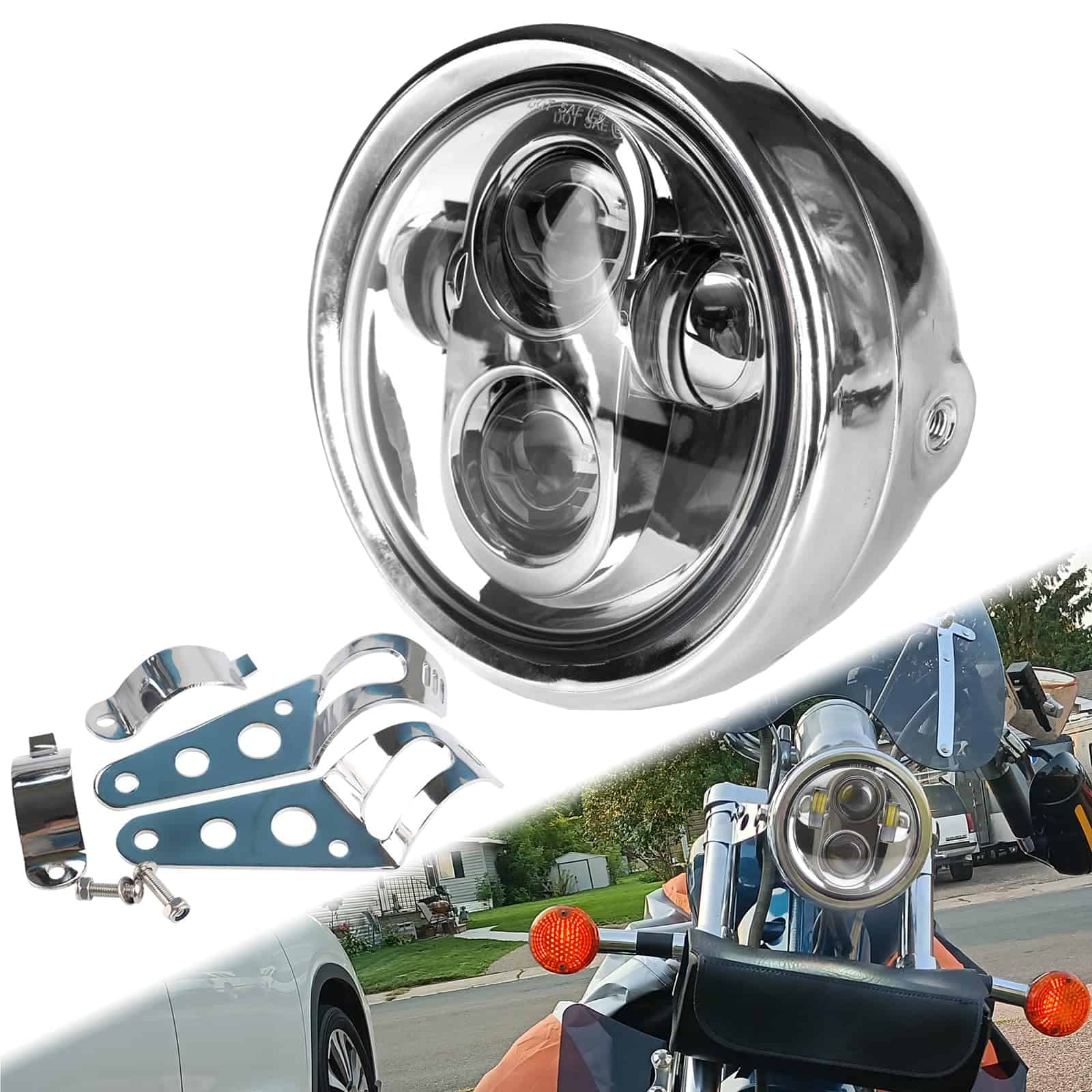 SINLIRU Faro LED de 5.75 pulgadas con Cubierta Cromada para