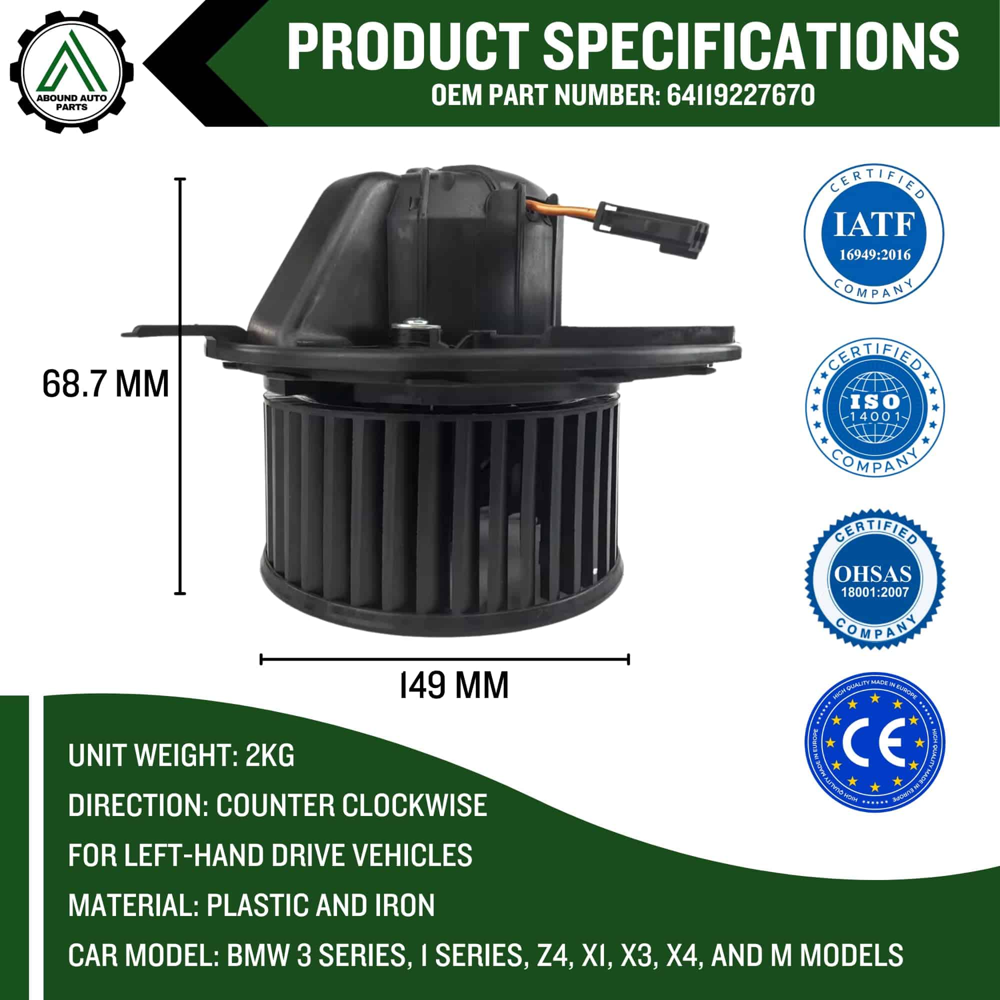 Abound Auto Parts 64119227670 Ensamblaje de Motor Soplador - Imagen 4